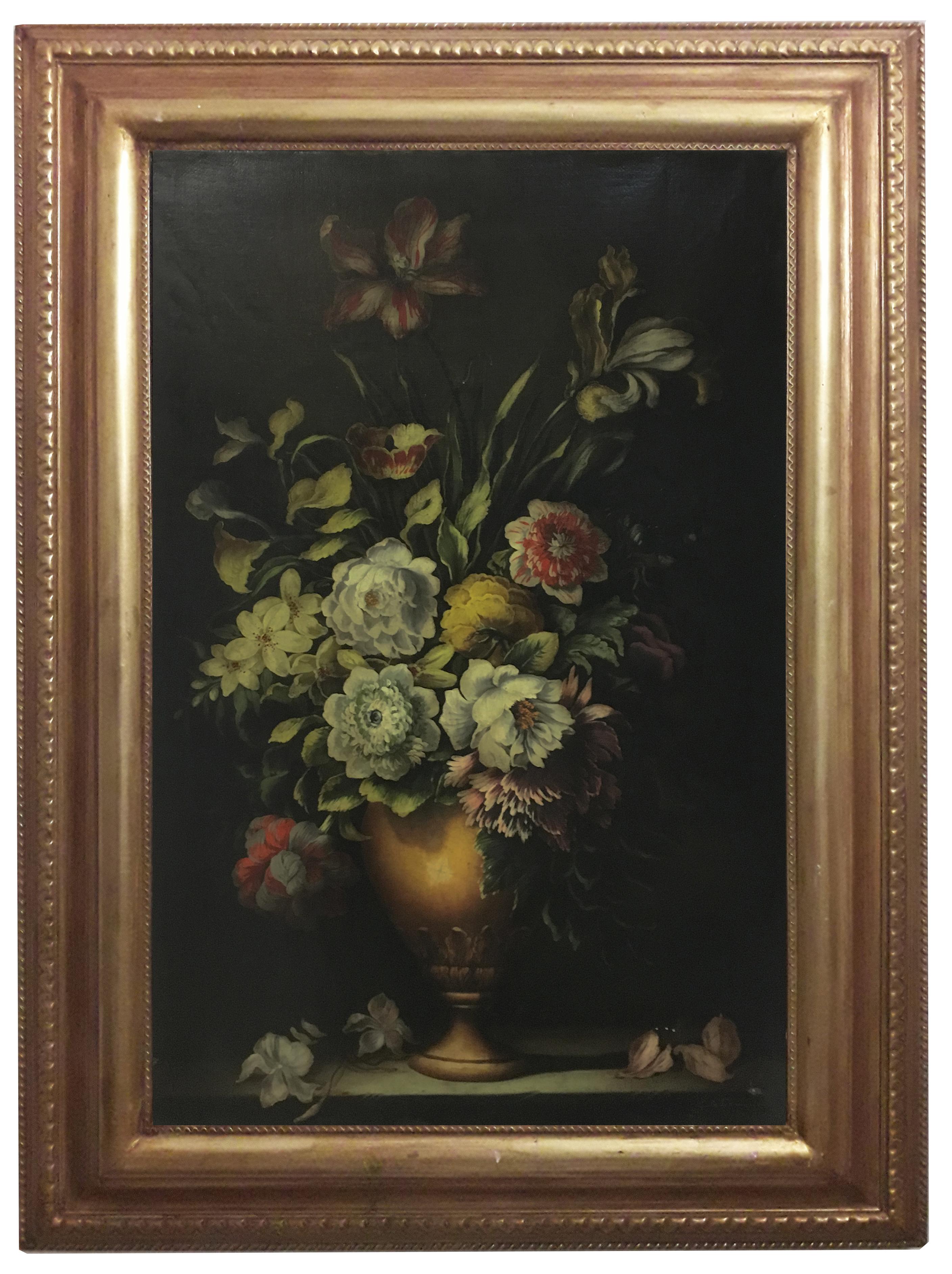 FLORES - Escuela Holandesa - Naturaleza Muerta Italiana Óleo sobre Lienzo