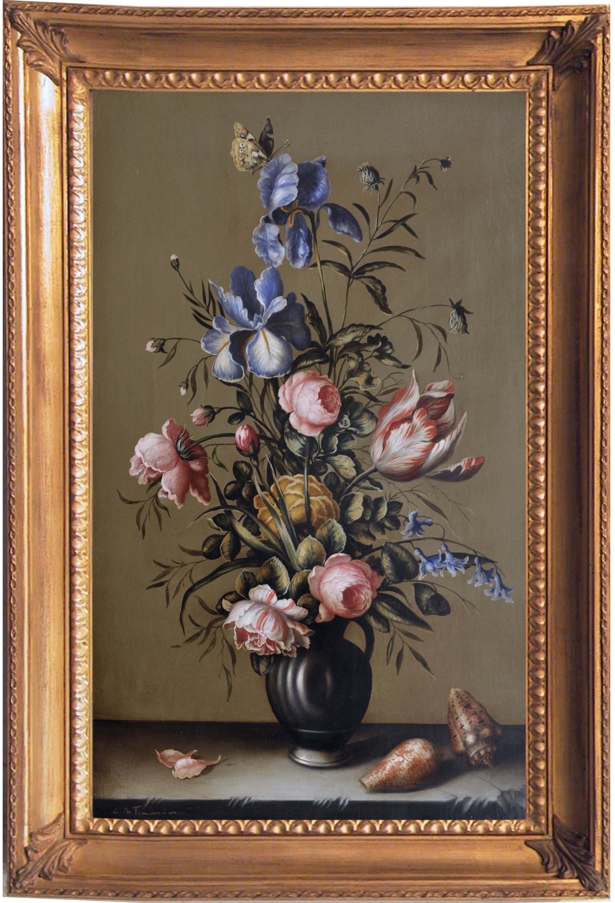 Carlo De Tommasi Still-Life Painting – FLOWERS – Dutch School –  Italienisches Stilleben Öl auf Leinwand Gemälde