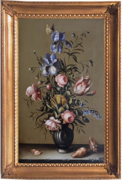 FLOWERS -Dutch School -  Italian Still Life Oil on Canvas Painting