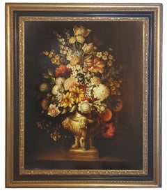 FLOWERS - In the manner of A.Bosschaer Oil on Canvas Italian Still Life Painting