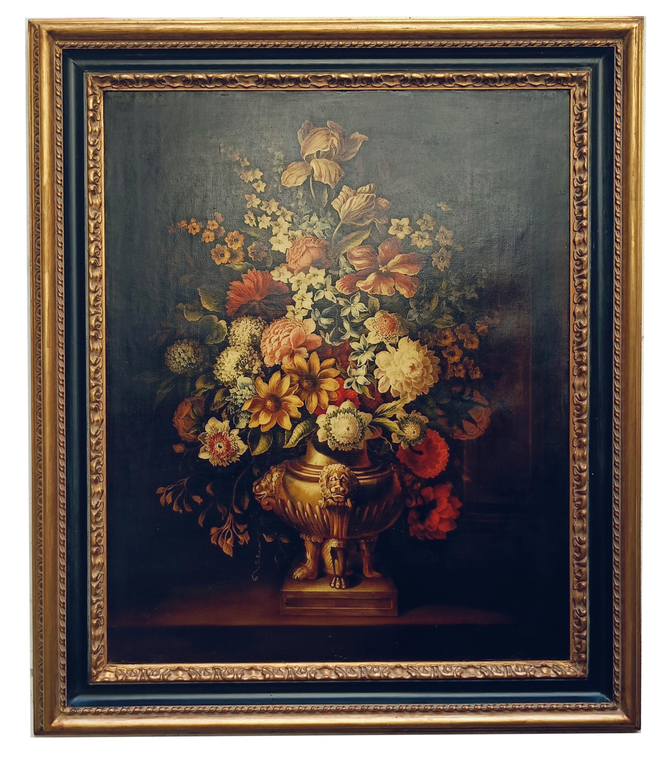 Still-Life Painting de Carlo De Tommasi - FLORES - A la manera de A.Bosschaer Óleo sobre lienzo Bodegón italiano