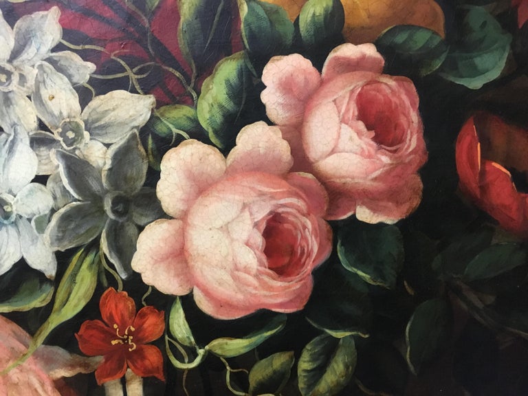 FLOWERS - In the Manner of J.B. Monnoyer - Oil on Canvas  Italian Painting For Sale 1