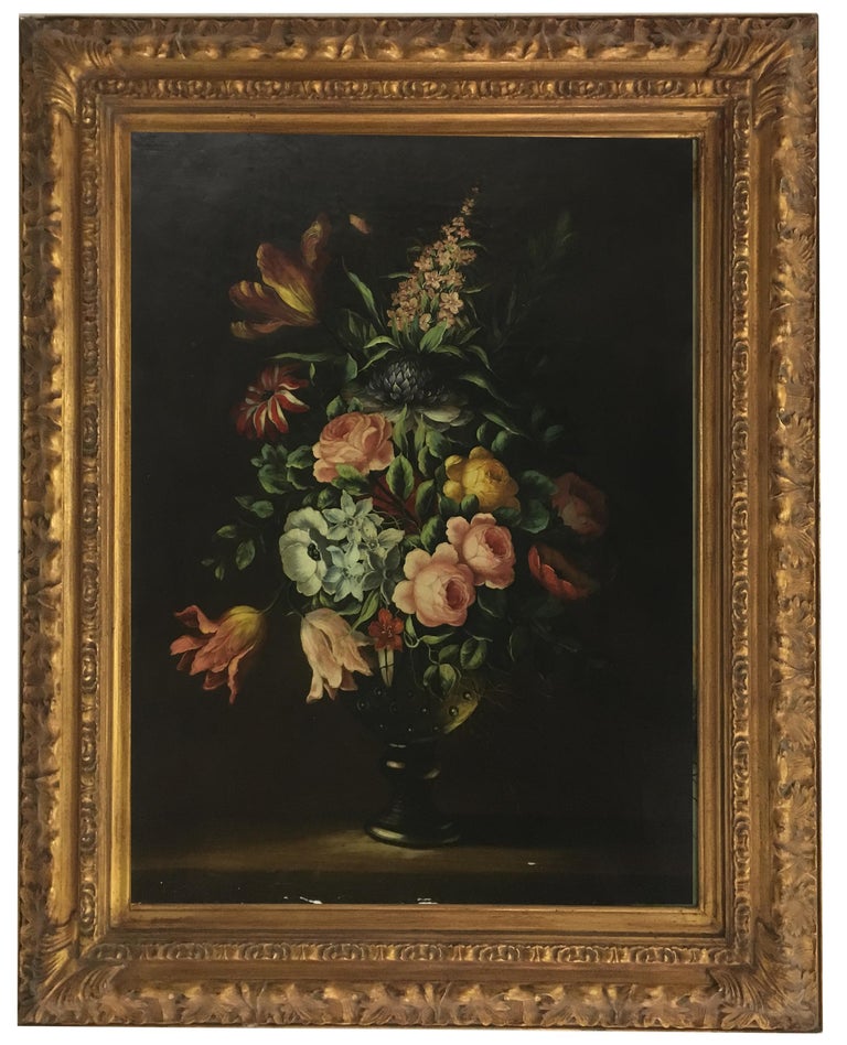Carlo De Tommasi Still-Life Painting - FLOWERS - In the Manner of J.B. Monnoyer - Oil on Canvas  Italian Painting