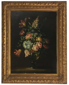 FLOWERS - In the Manner of J.B. Monnoyer - Oil on Canvas  Italian Painting