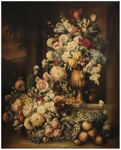 FLOWERS -Dutch School - Italian Still Life Oil on Canvas Painting