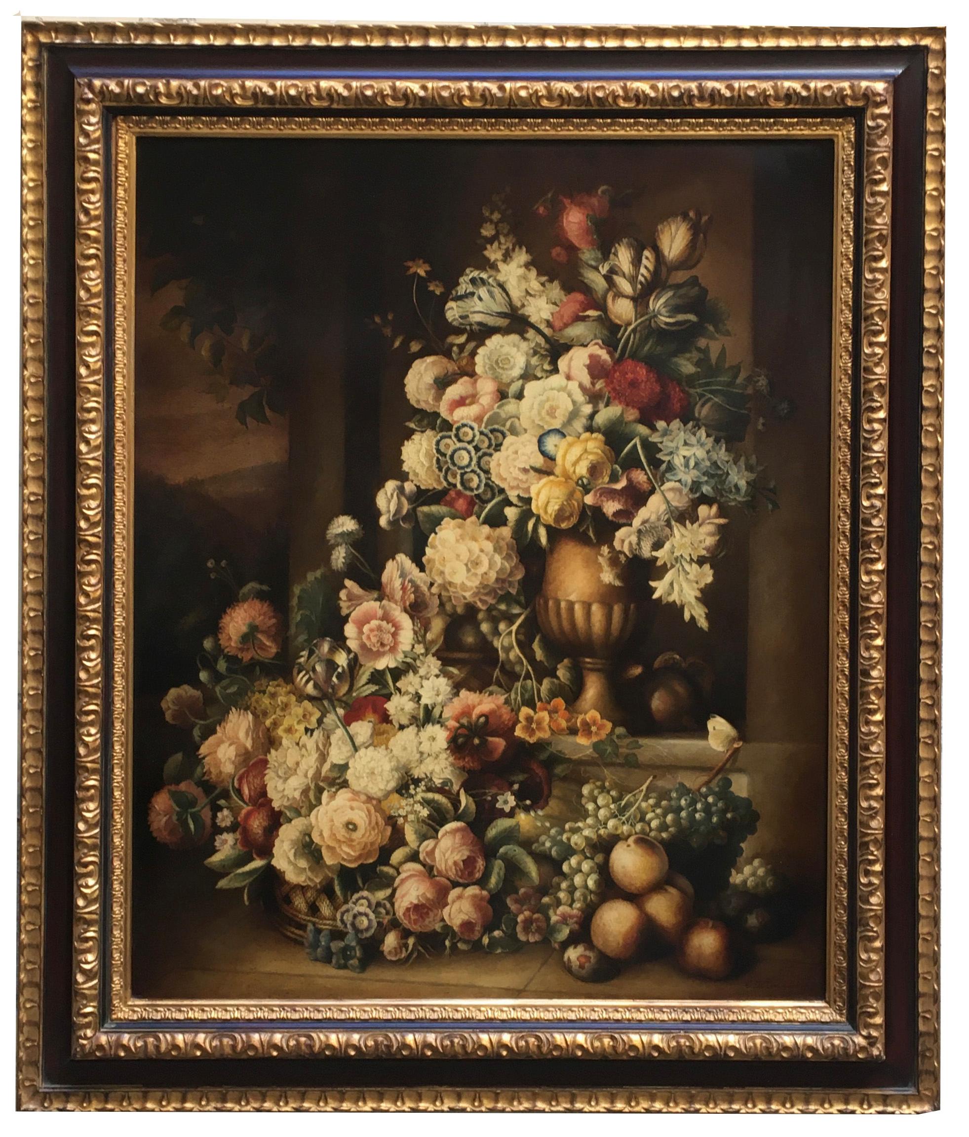 FLOWERS -Dutch School - Italian Still Life Oil on Canvas Painting 