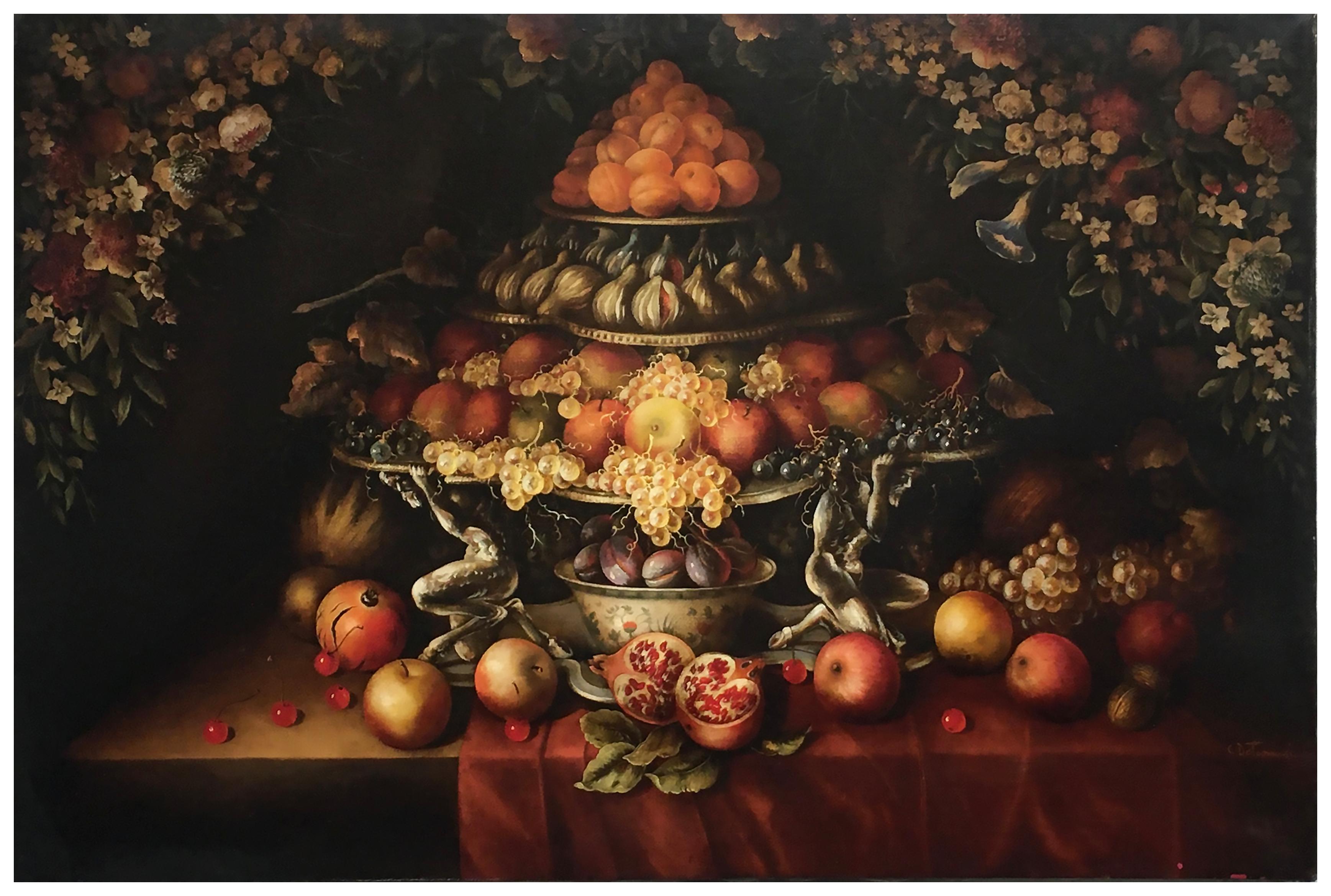 TRIUMPH OF FRUIT - Carlo De Tommasi - Oil on Canvas Painting Italy For Sale 1
