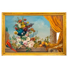 Vintage Carlo De Tommasi "Study with Flowers & Parrot" Oil
