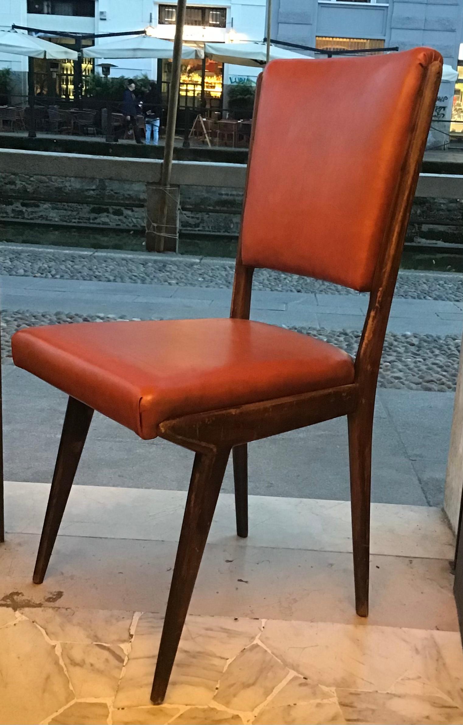 Carlo DeCarli Desk Chair Wood Sky Padding 1950 italy  For Sale 5