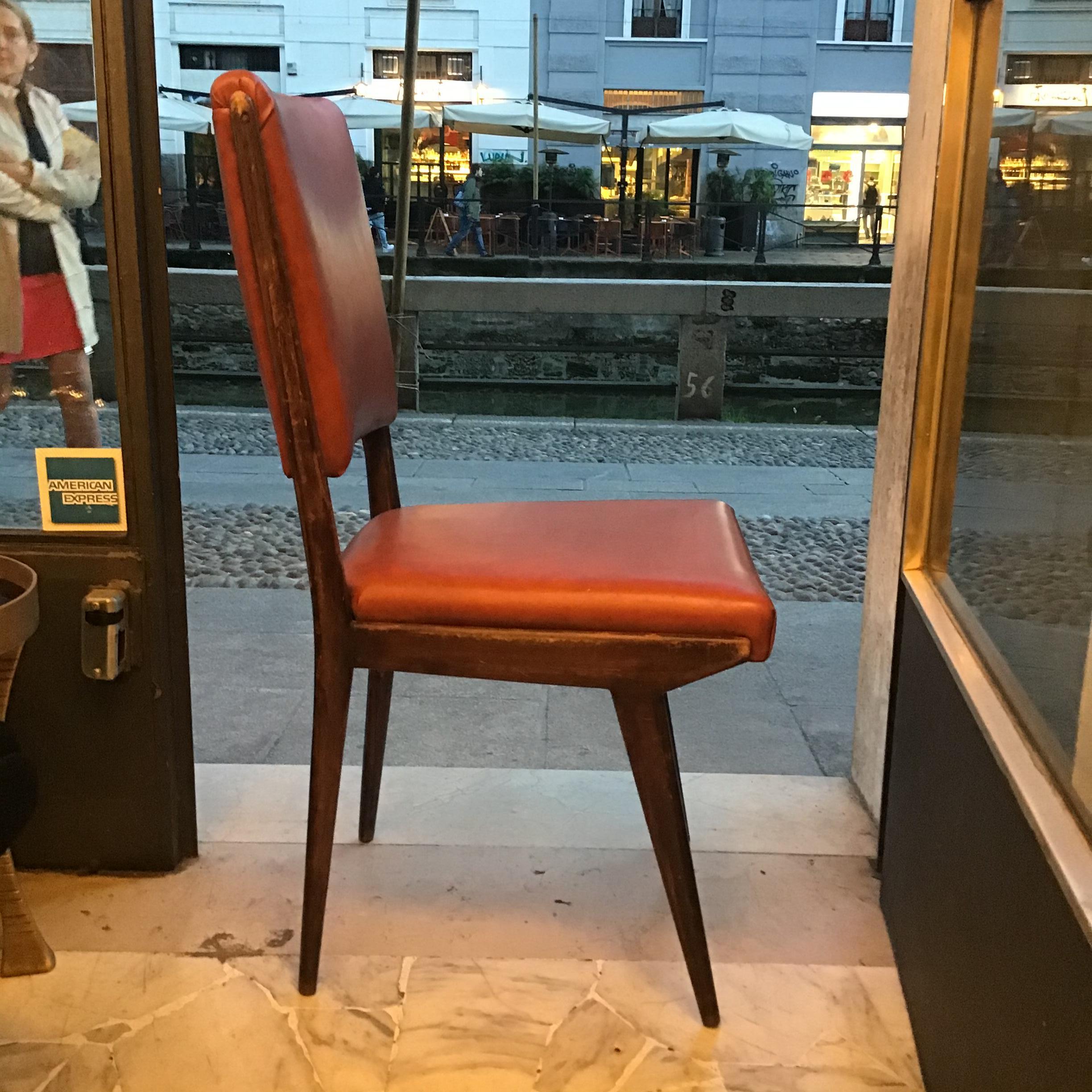 Carlo DeCarli Desk Chair Wood Sky Padding 1950 italy  In Good Condition For Sale In Milano, IT