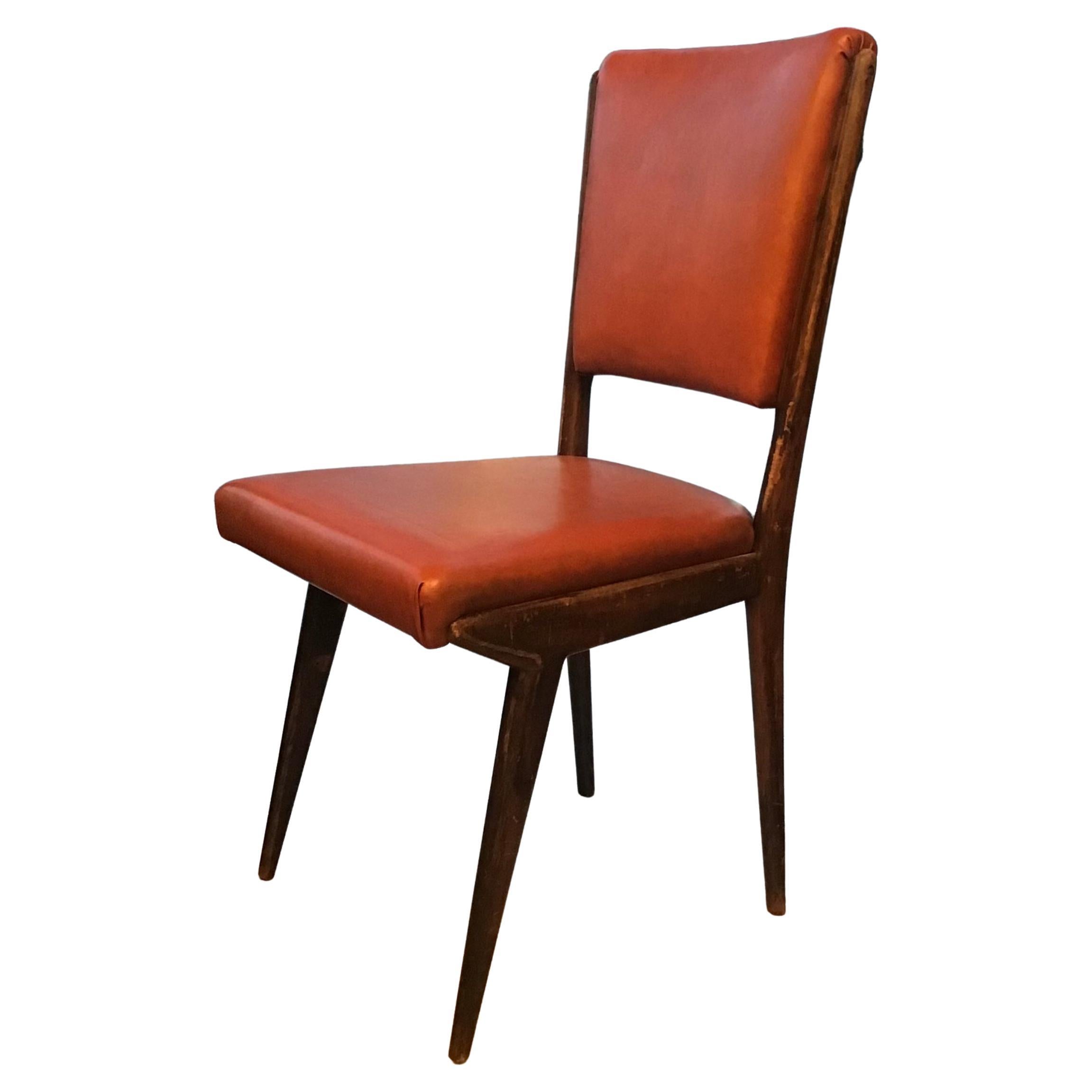 Carlo DeCarli Desk Chair Wood Sky Padding 1950 italy  For Sale