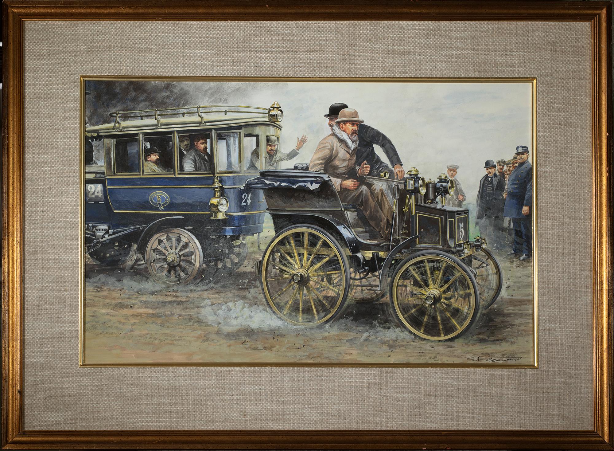 Emile Levassor, corsa Parigi-Bordeaux del 1895 - Painting di Carlo Demand