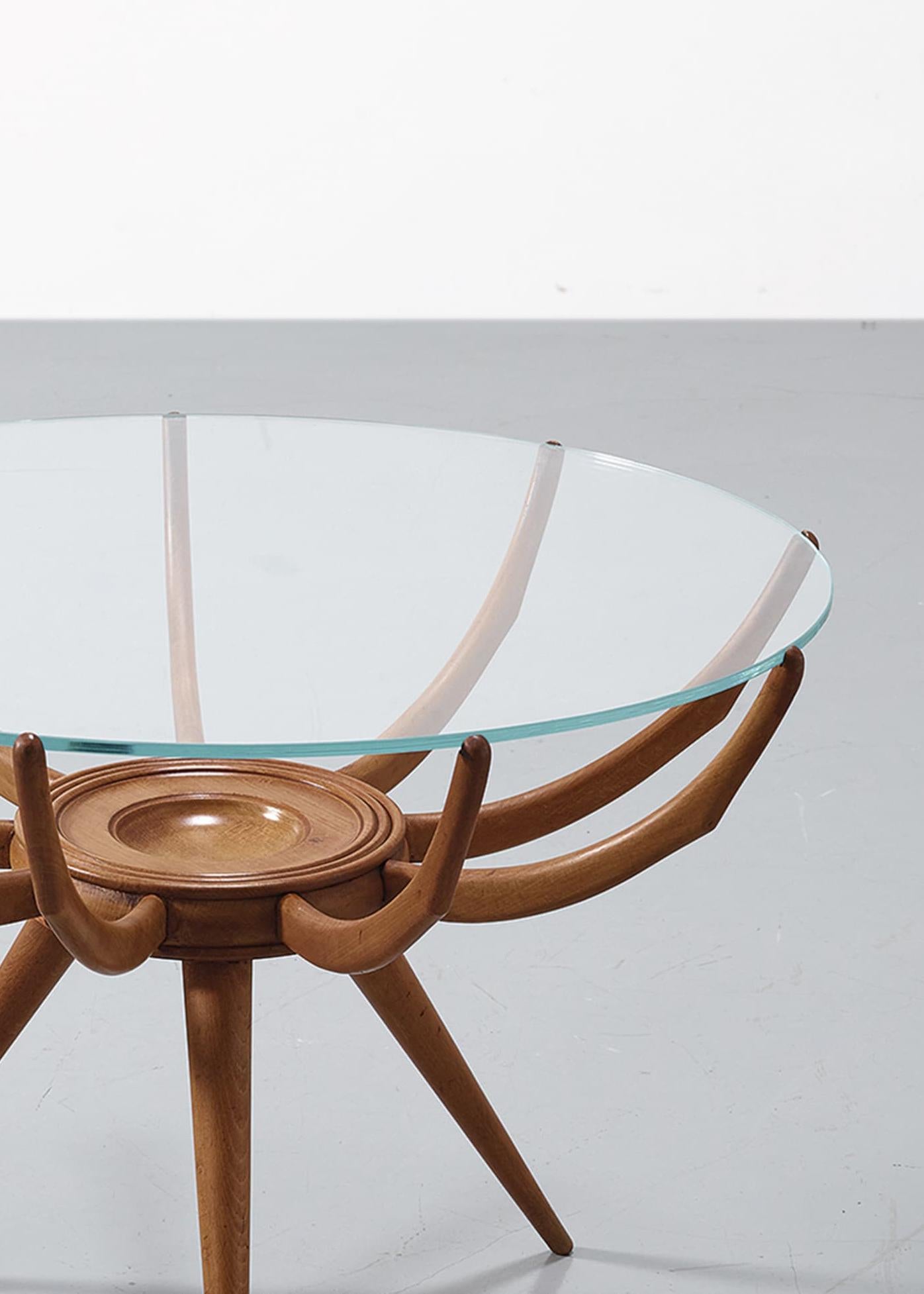 Mid-Century Modern Carlo di Carli Attributed Glass Topped Coffee Table, circa 1950, Italy