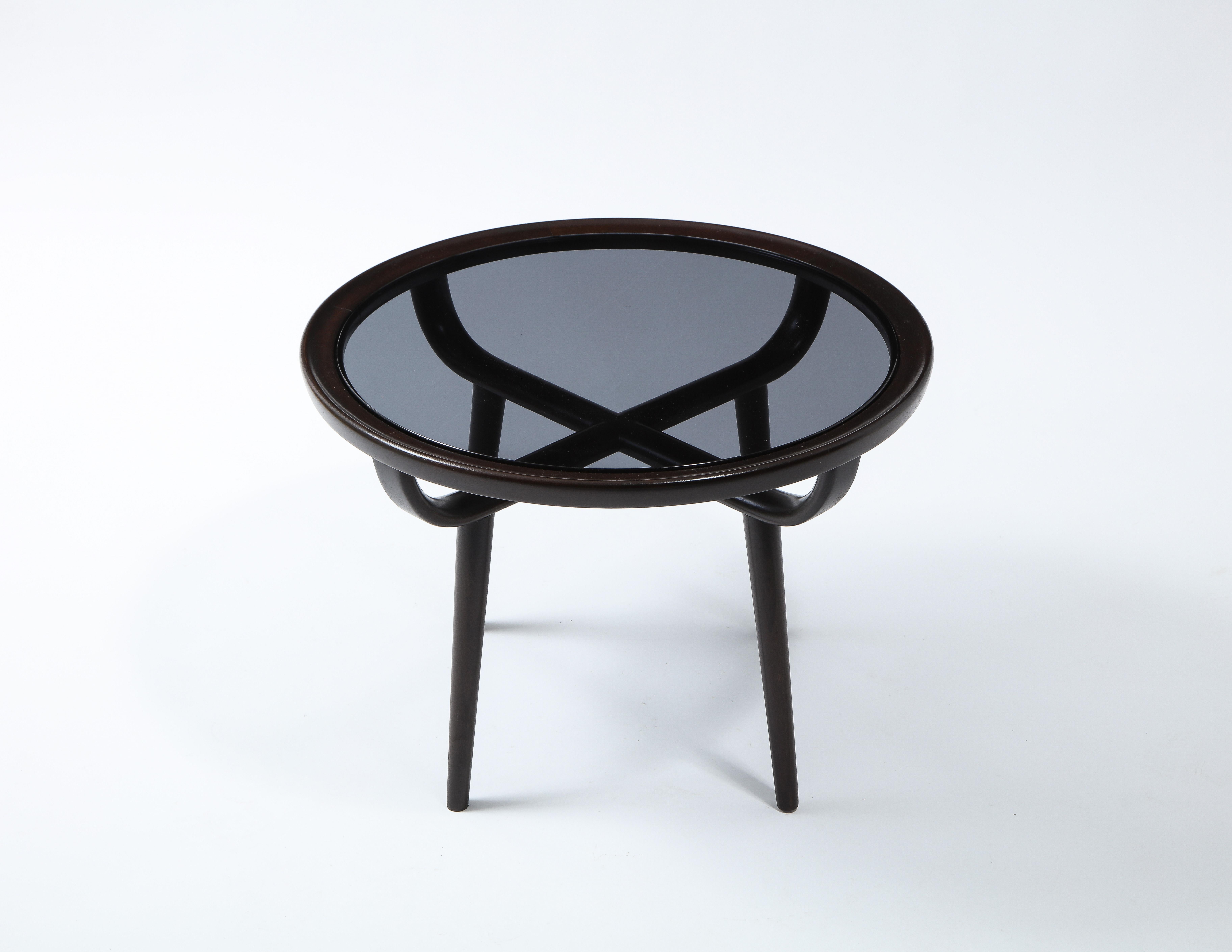 Mid-Century Modern Carlo di Carli Small Dark Walnut & Glass Round Coffee Table, Italy 1960's For Sale