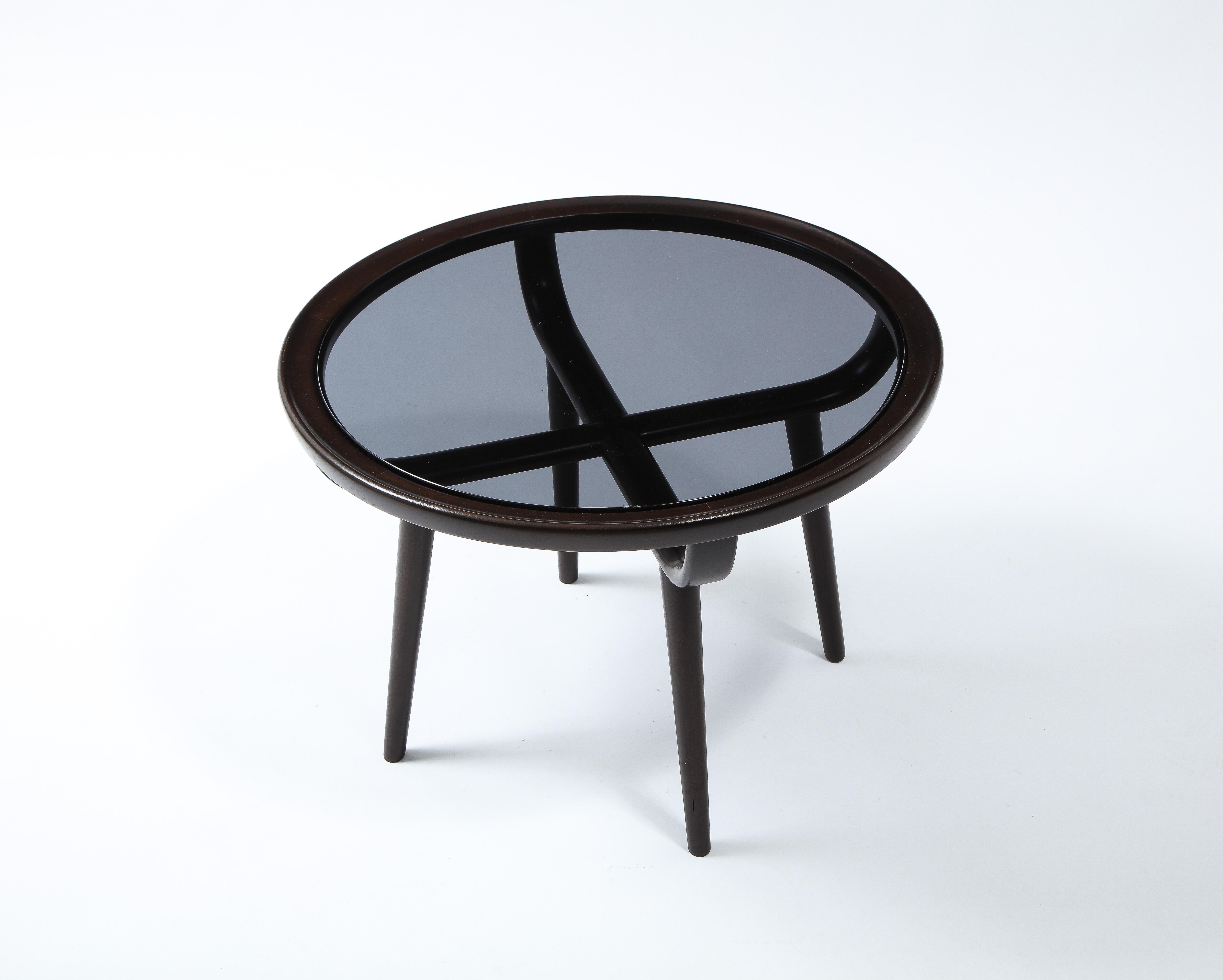Carlo di Carli Small Dark Walnut & Glass Round Coffee Table, Italy 1960's For Sale 1
