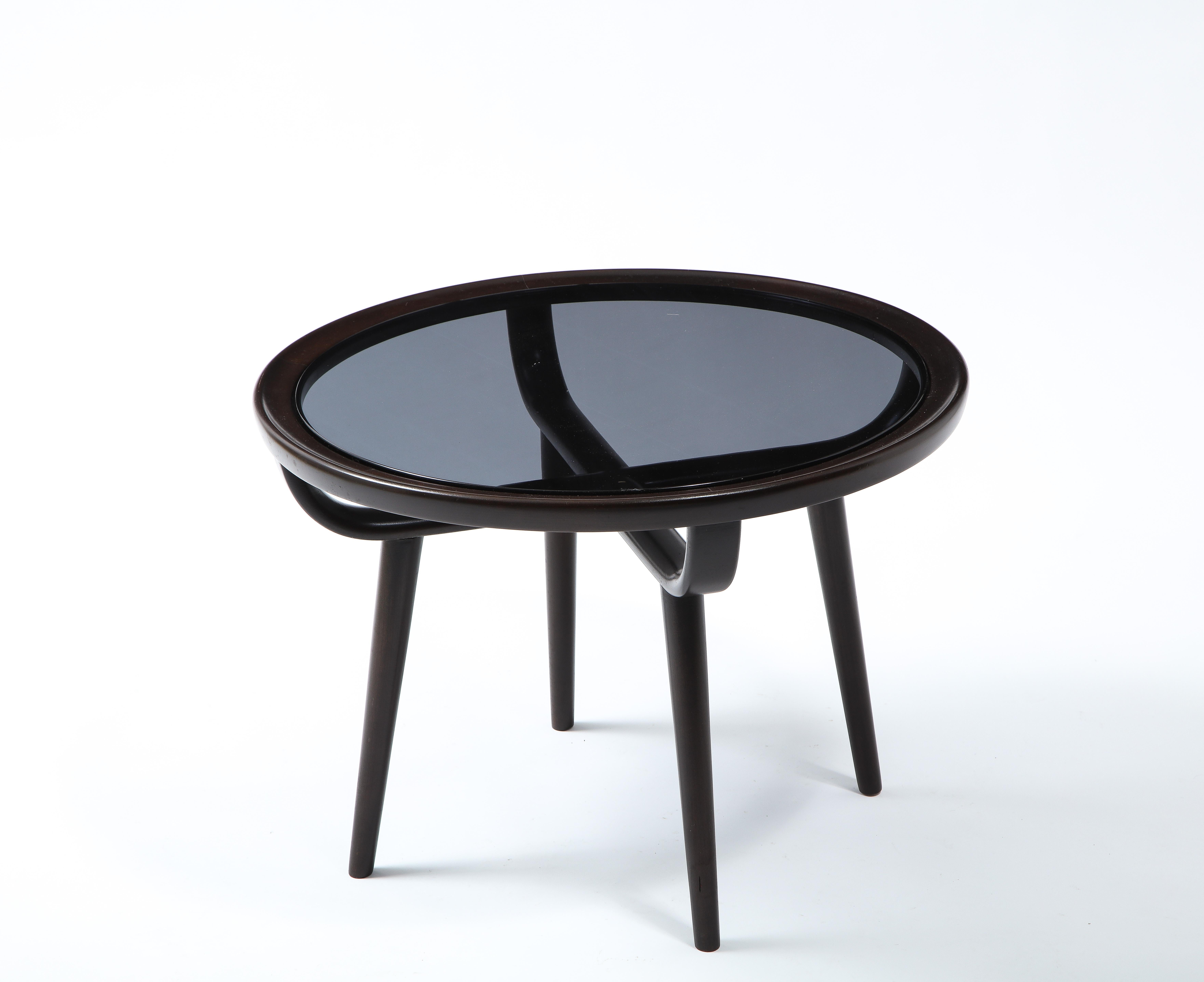 Carlo di Carli Small Dark Walnut & Glass Round Coffee Table, Italy 1960's For Sale 2