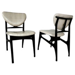 Carlo di Carli Italian Modern Ebonized Wood & Faux Beige Snakeskin Side Chairs
