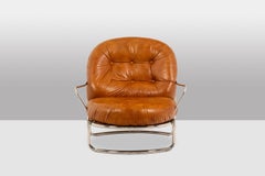 Carlo Di Carli. Fauteuil en cuir et métal. 1970s.