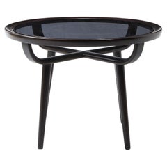 Petite table basse ronde en noyer foncé et verre de Carlo di Carli, Italie, années 1960