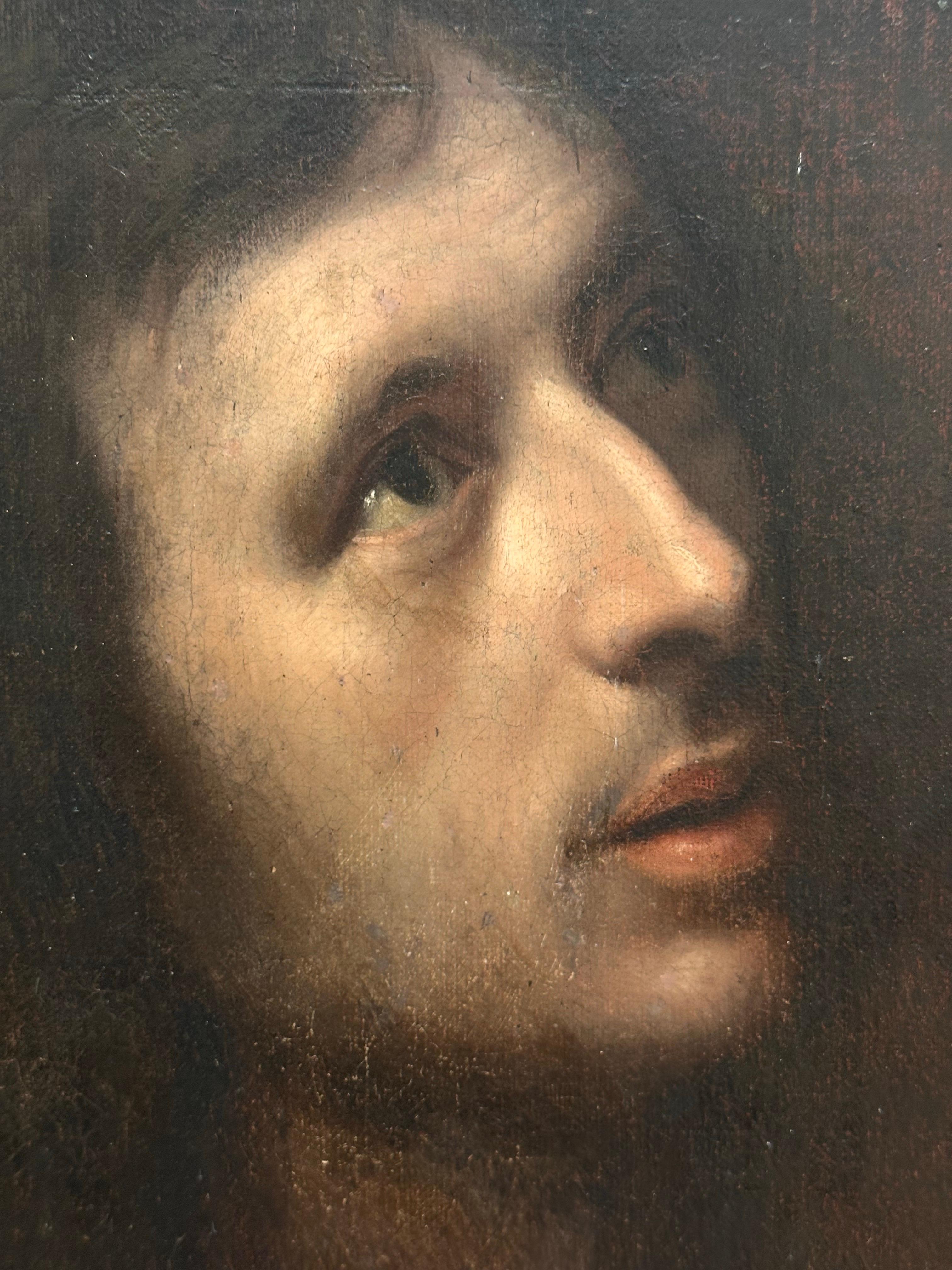Pregevole dipinto a olio di St. Johns, barocco fiorentino del XVII secolo. - Figurative Painting Marrone di Carlo Dolci