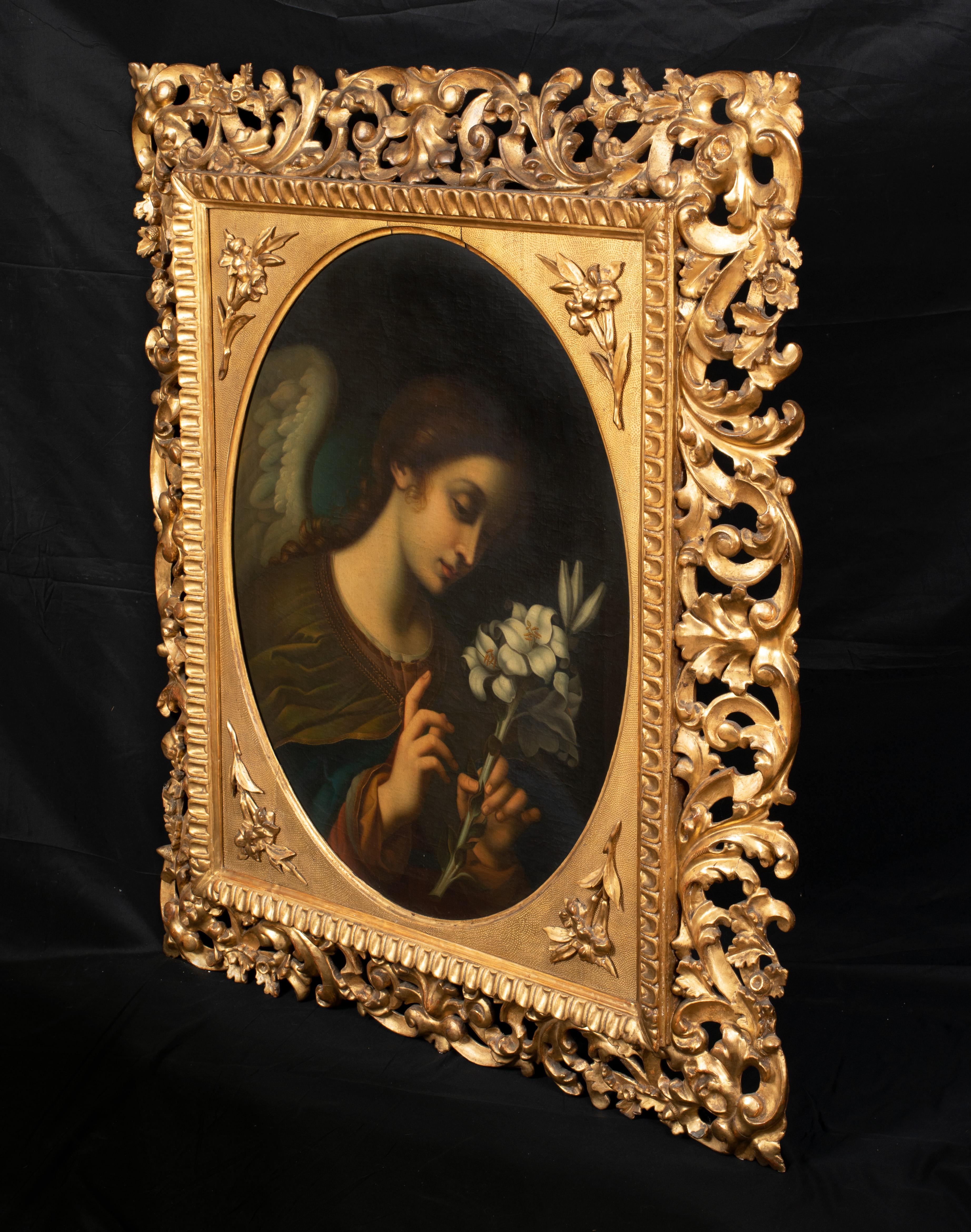 The Angel of the Annunciation - Brown Portrait Painting by Carlo Dolci