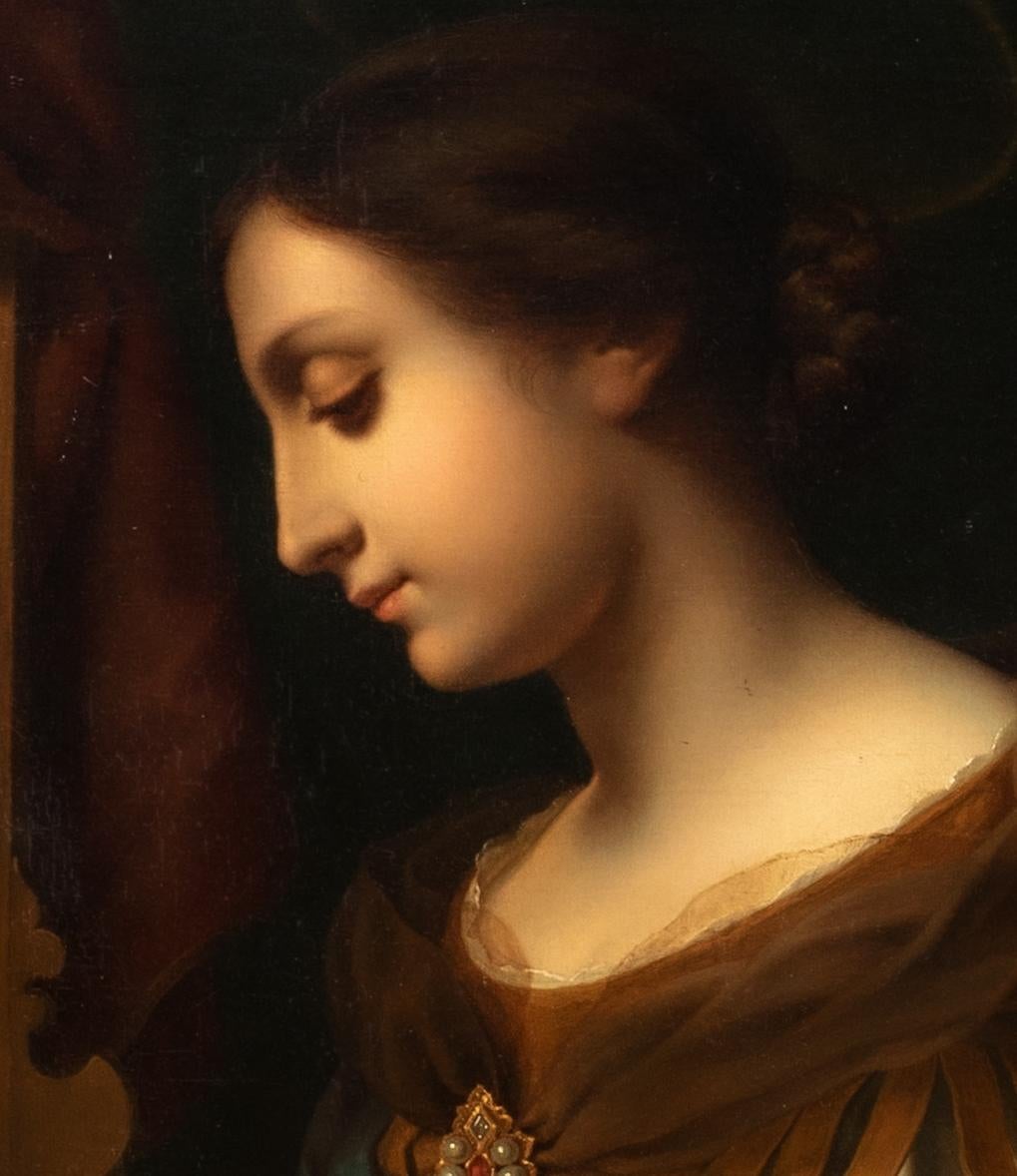 Saint Cecilia Playing The Piano, 17th Century - Black Portrait Painting by Carlo Dolci