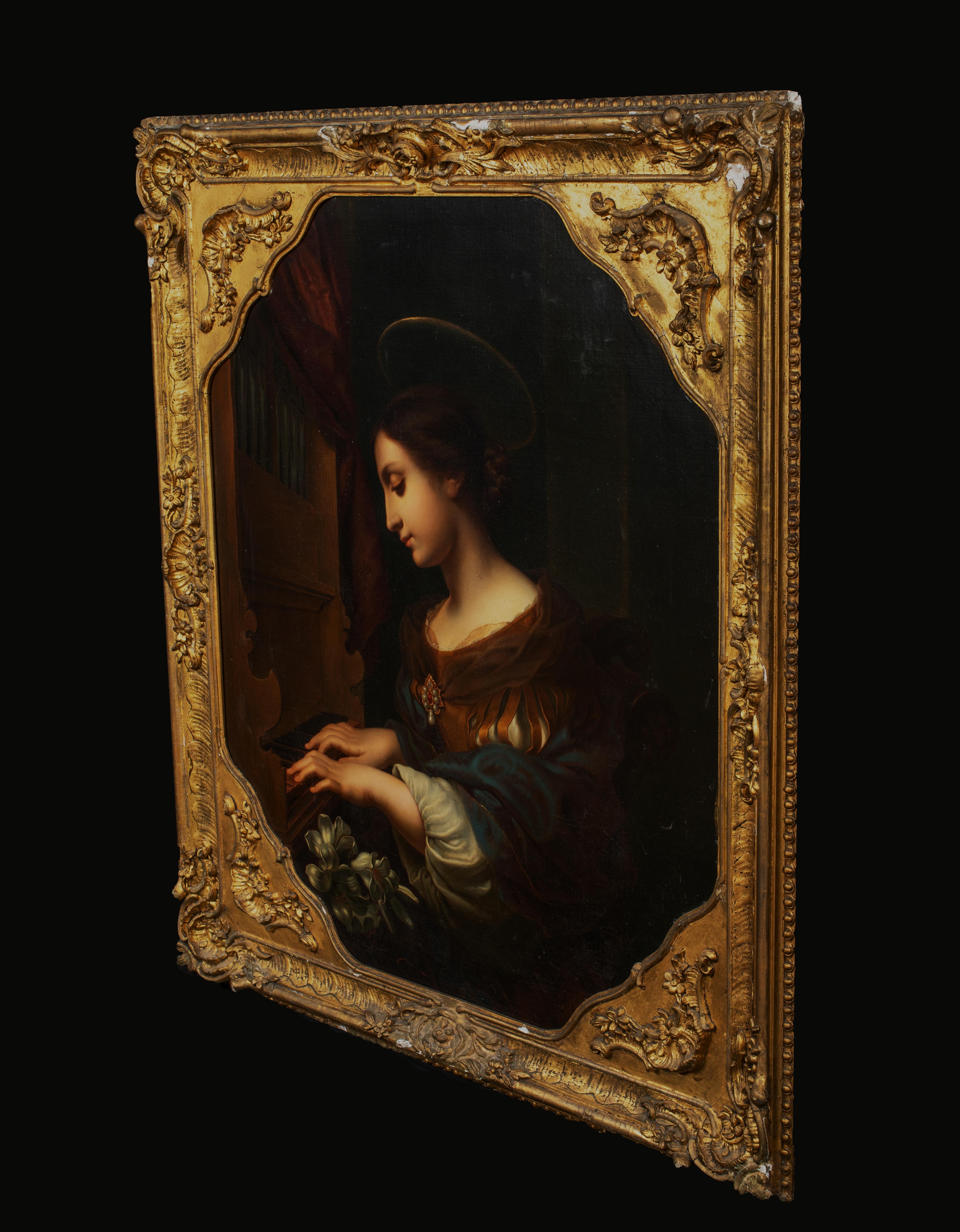 Saint Cecilia Playing The Piano, 17th Century

circle of Carlo DOLCI (1616-1686)

Large 17th/18th century Italian Old Master depiction of Saint Cecilia Playing the Piano, oil on canvas. Magnificent large depiction of the female saint at the piano in