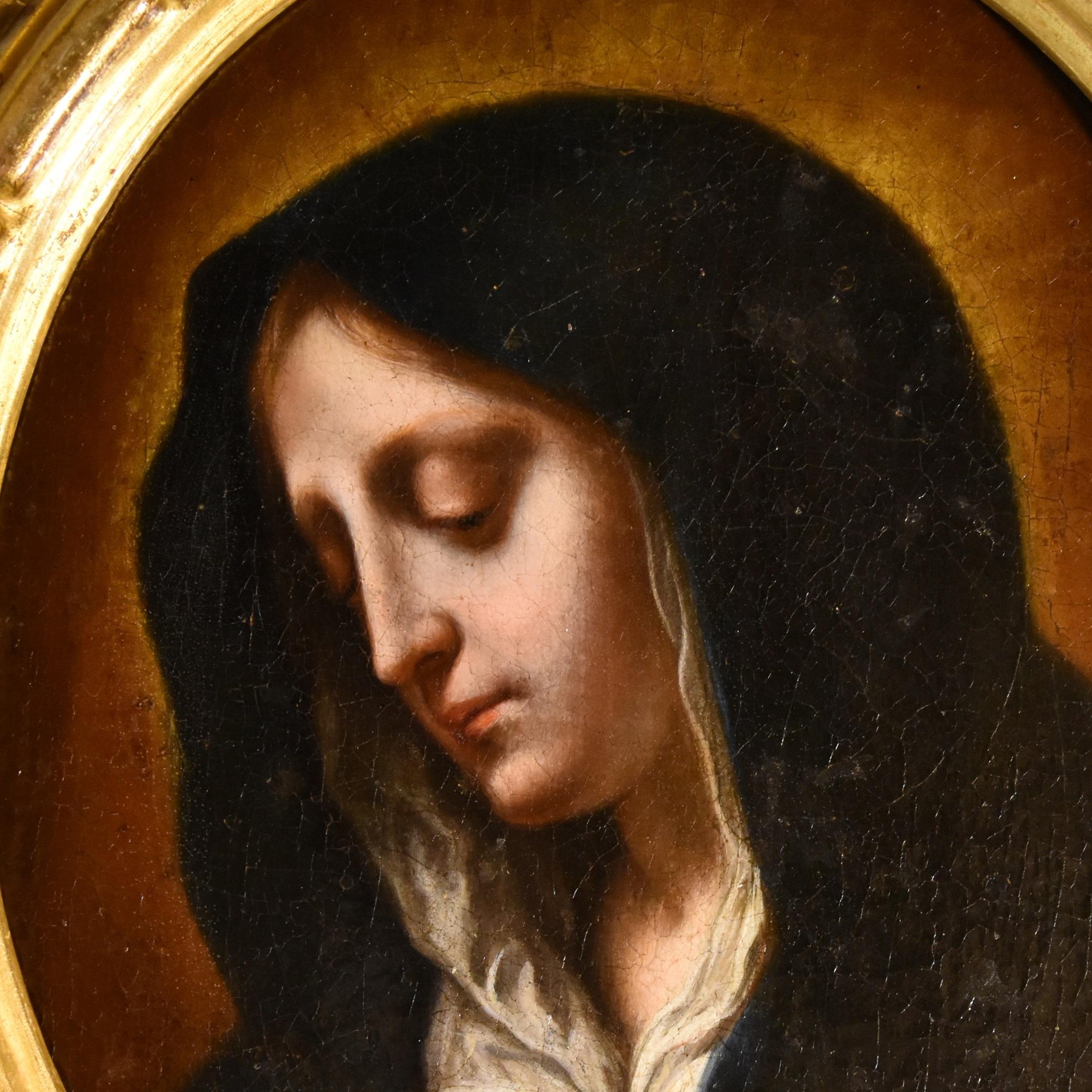 Carlo Dolci (Florencia 1616 - 1686)
tienda
Mater Dolorosa, conocida como Nuestra Señora del Dedo

Óleo sobre lienzo ovalado,
29 x 23 cm.
En marco 48 x 43 cm.

El cuadro que te presentamos representa una iconografía particular de la Virgen, llamada