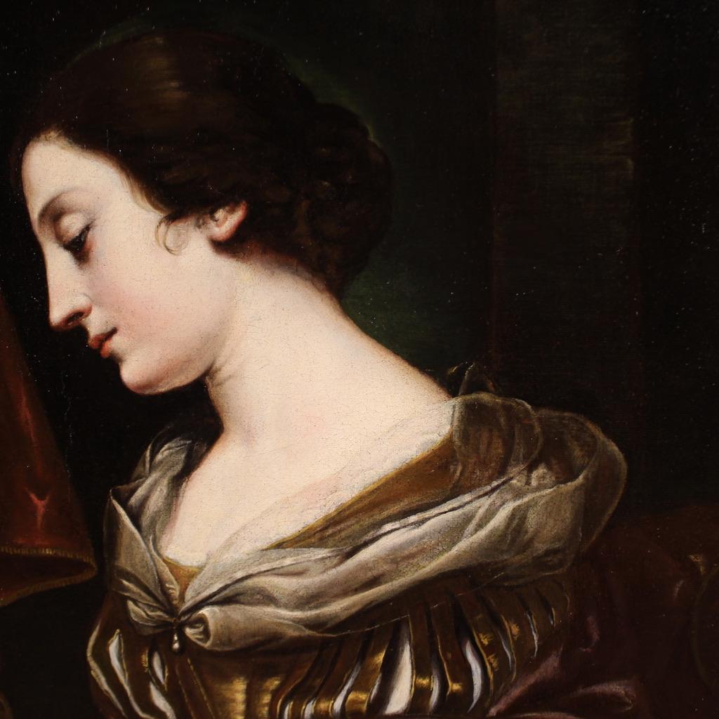 óleo sobre lienzo del siglo XVII Pintura religiosa italiana Santa Cecilia al órgano 6