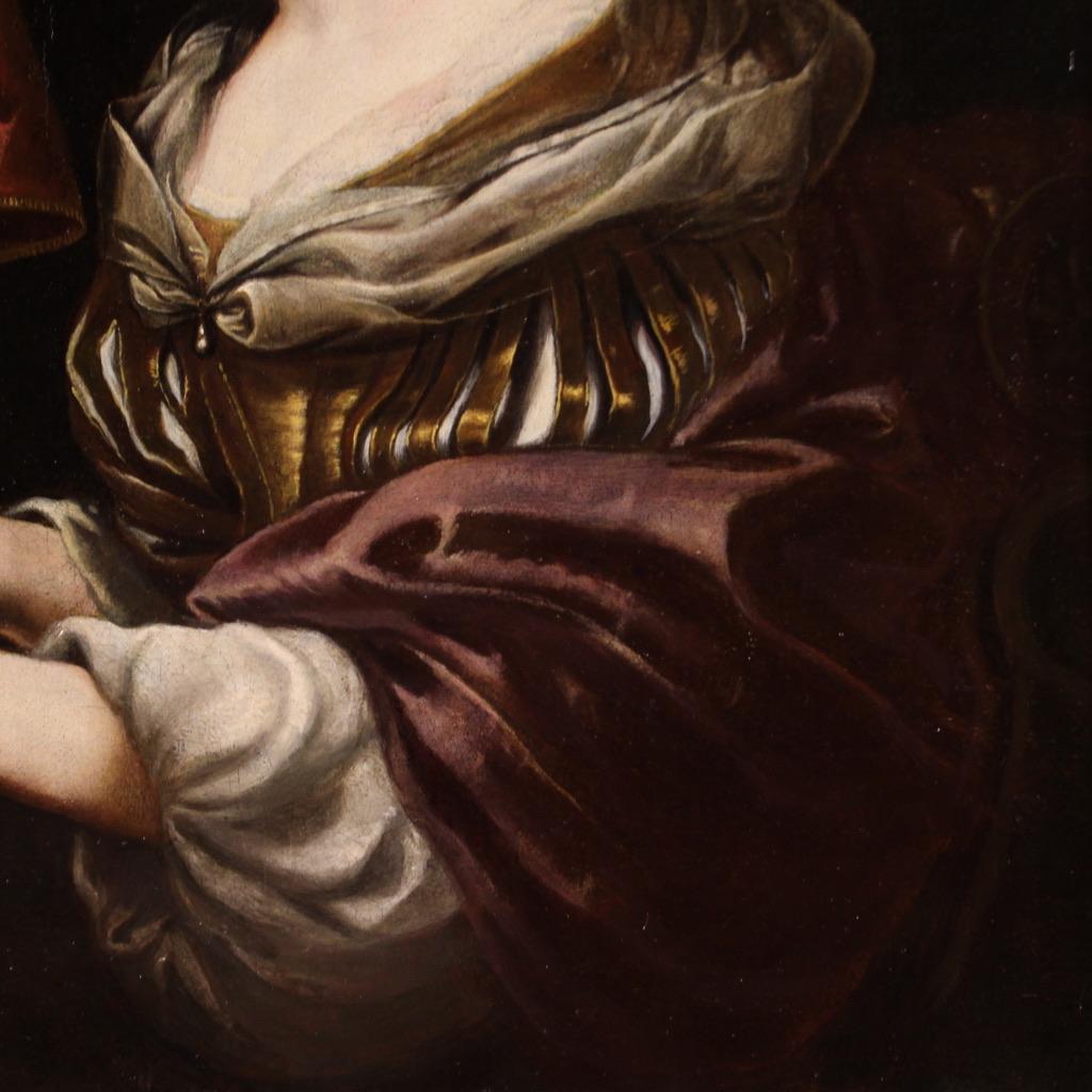 óleo sobre lienzo del siglo XVII Pintura religiosa italiana Santa Cecilia al órgano 10