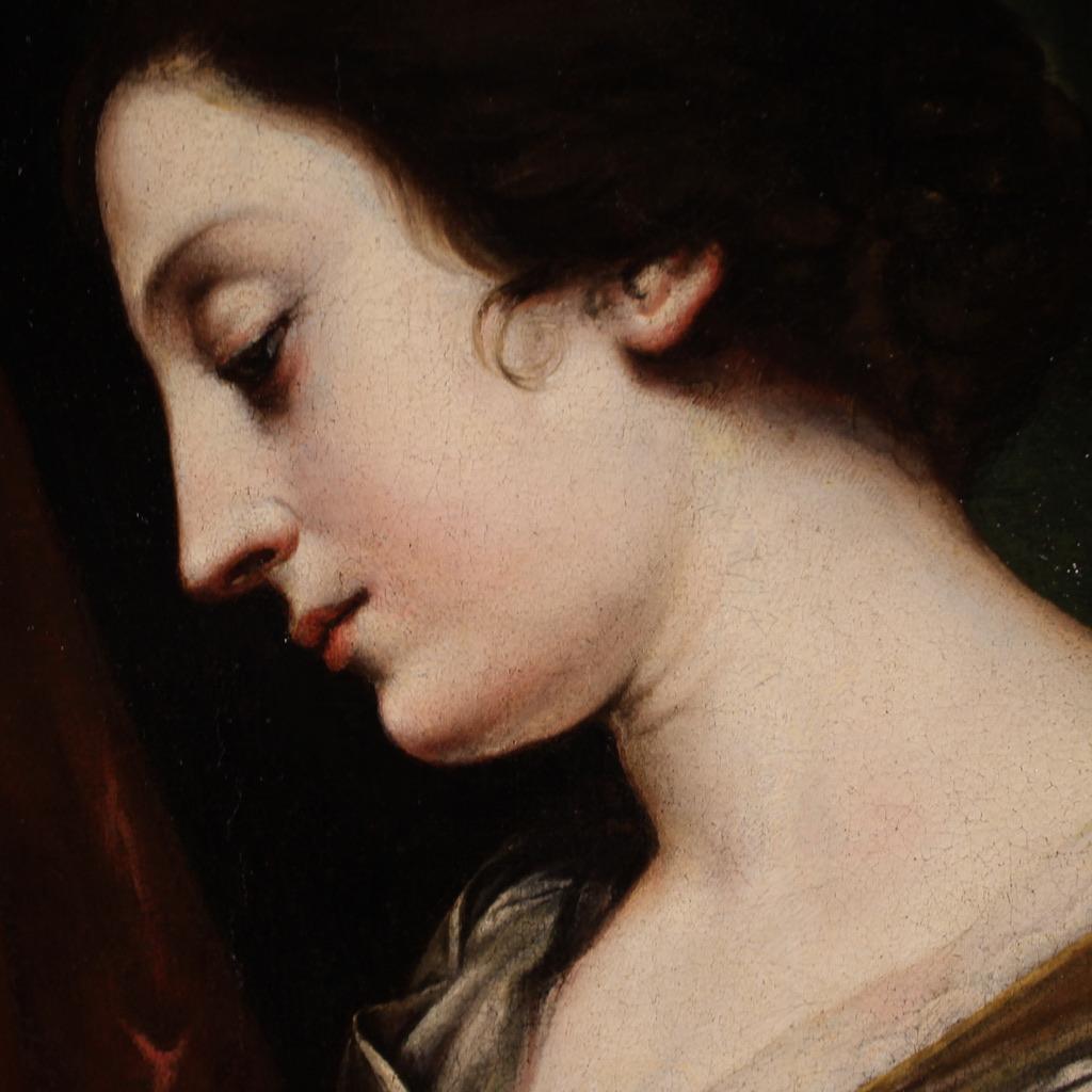 óleo sobre lienzo del siglo XVII Pintura religiosa italiana Santa Cecilia al órgano 1