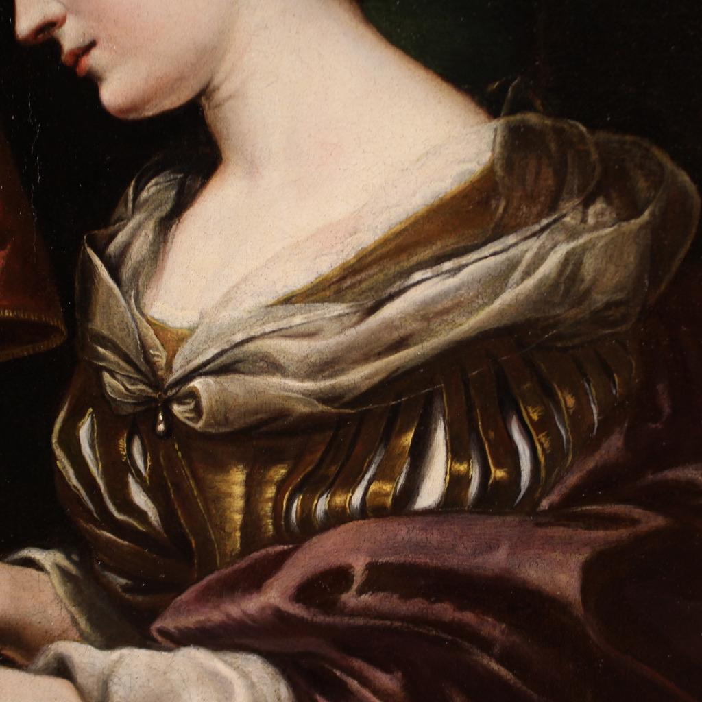 óleo sobre lienzo del siglo XVII Pintura religiosa italiana Santa Cecilia al órgano 3
