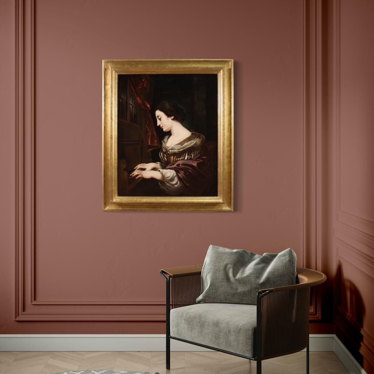 óleo sobre lienzo del siglo XVII Pintura religiosa italiana Santa Cecilia al órgano 5