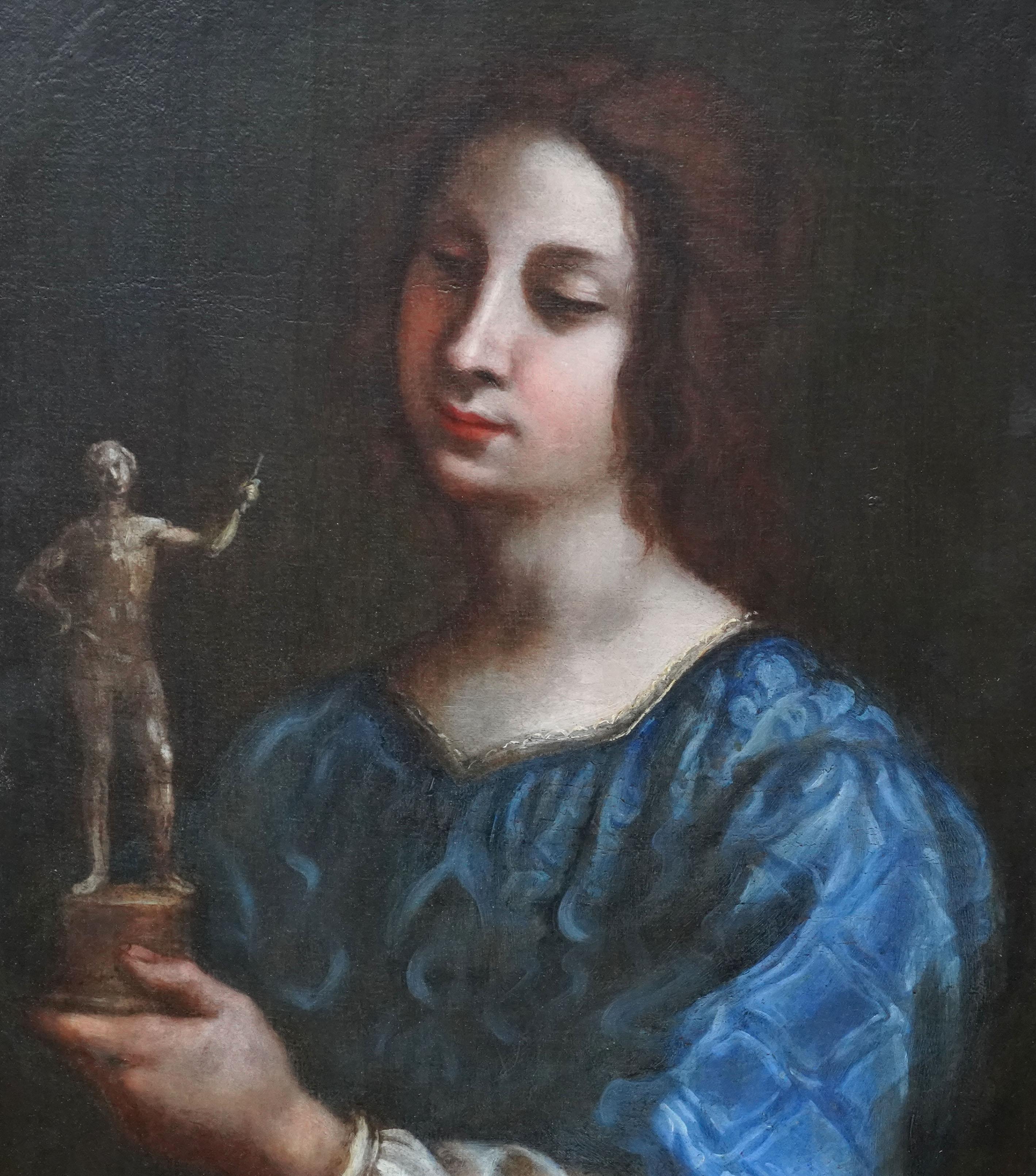 Portrait of a Lady Holding Statuette - Italian Baroque Old Master oil painting - Painting by Carlo Dolci