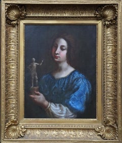 Portrait of a Lady Holding Statuette - Italian Baroque Old Master oil painting