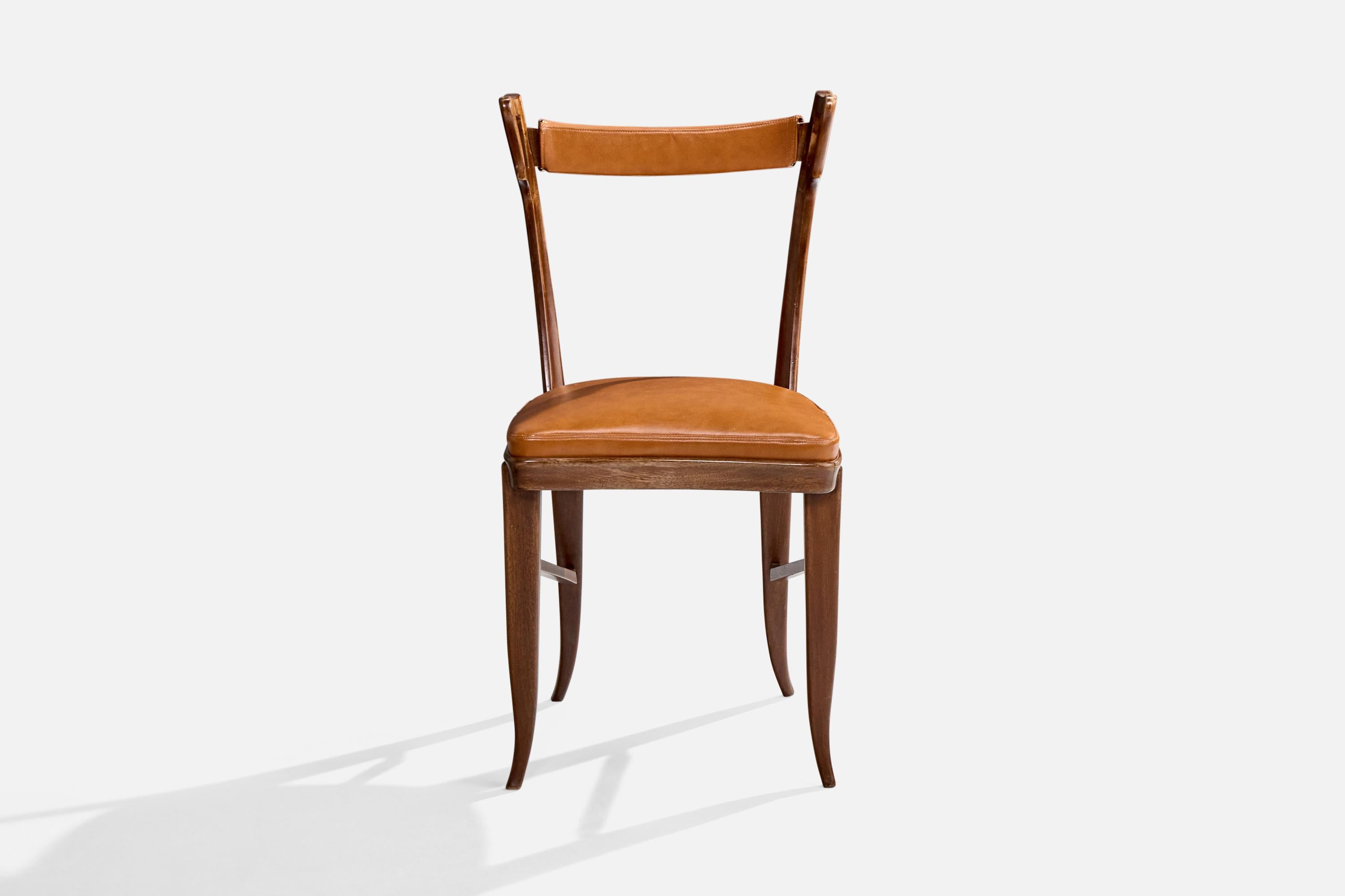 italien Carlo Enrico Rava Attribution, chaise d'appoint, noyer, simili cuir, Italie, années 1940 en vente