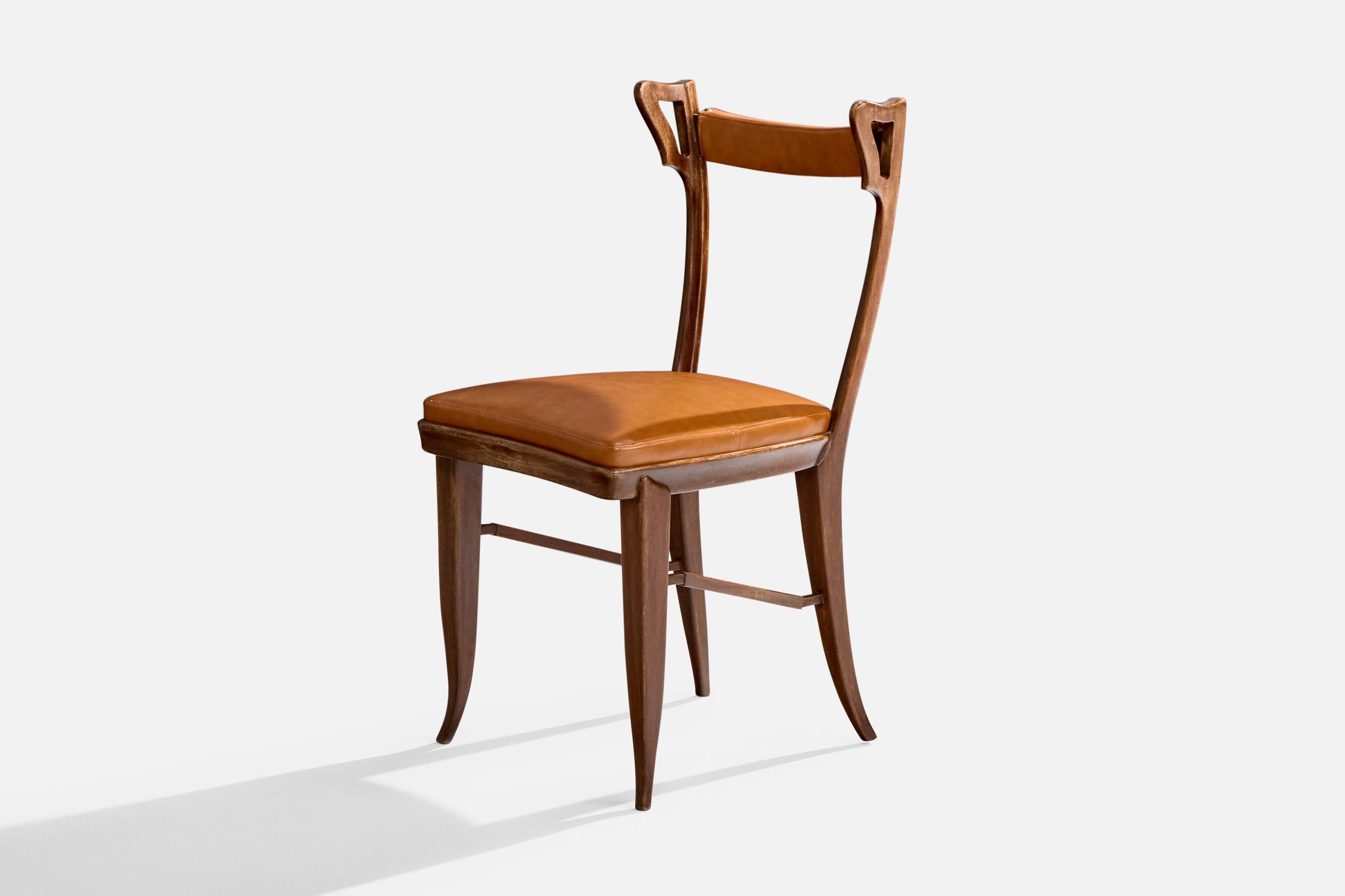 Carlo Enrico Rava Attribution, chaise d'appoint, noyer, simili cuir, Italie, années 1940 Bon état - En vente à High Point, NC