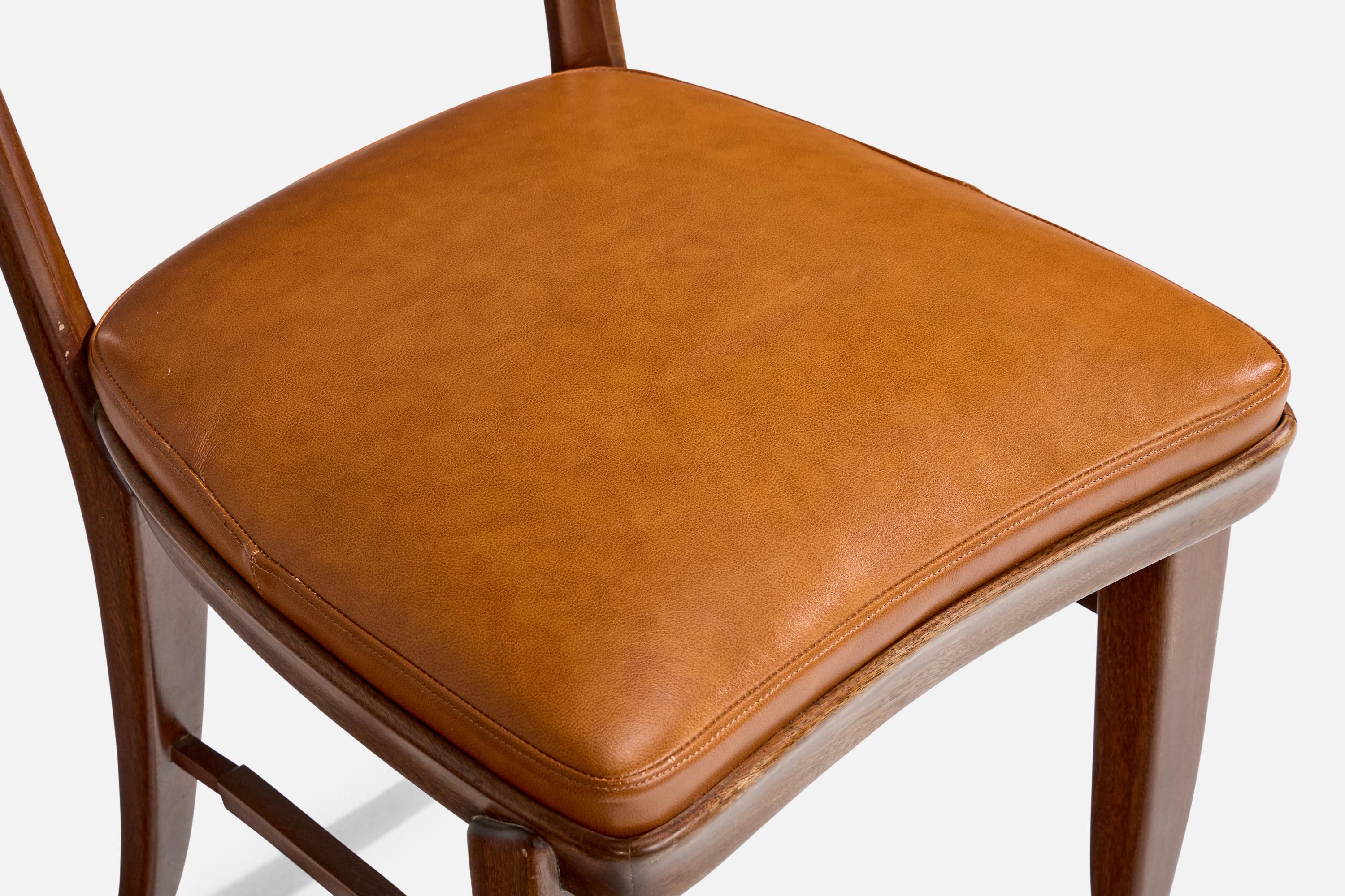 Carlo Enrico Rava Attribution, chaise d'appoint, noyer, simili cuir, Italie, années 1940 en vente 3
