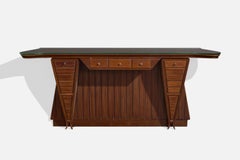 Carlo Enrico Rava, Console Table, Walnut, Mahogany, Brass, Glass, Italy, 1940s