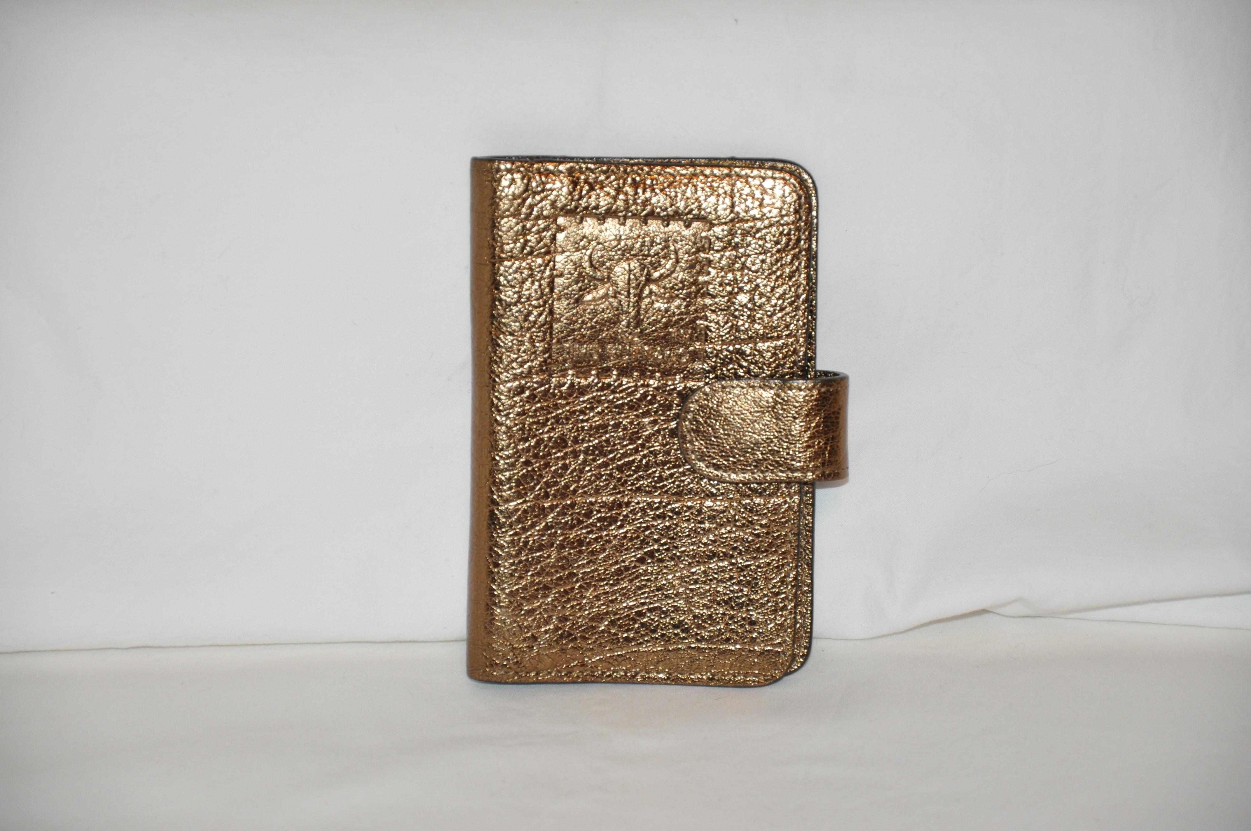 Brown Carlo Falchi Deep Metallic Gold Calfskin Wallet and Notebook Holder