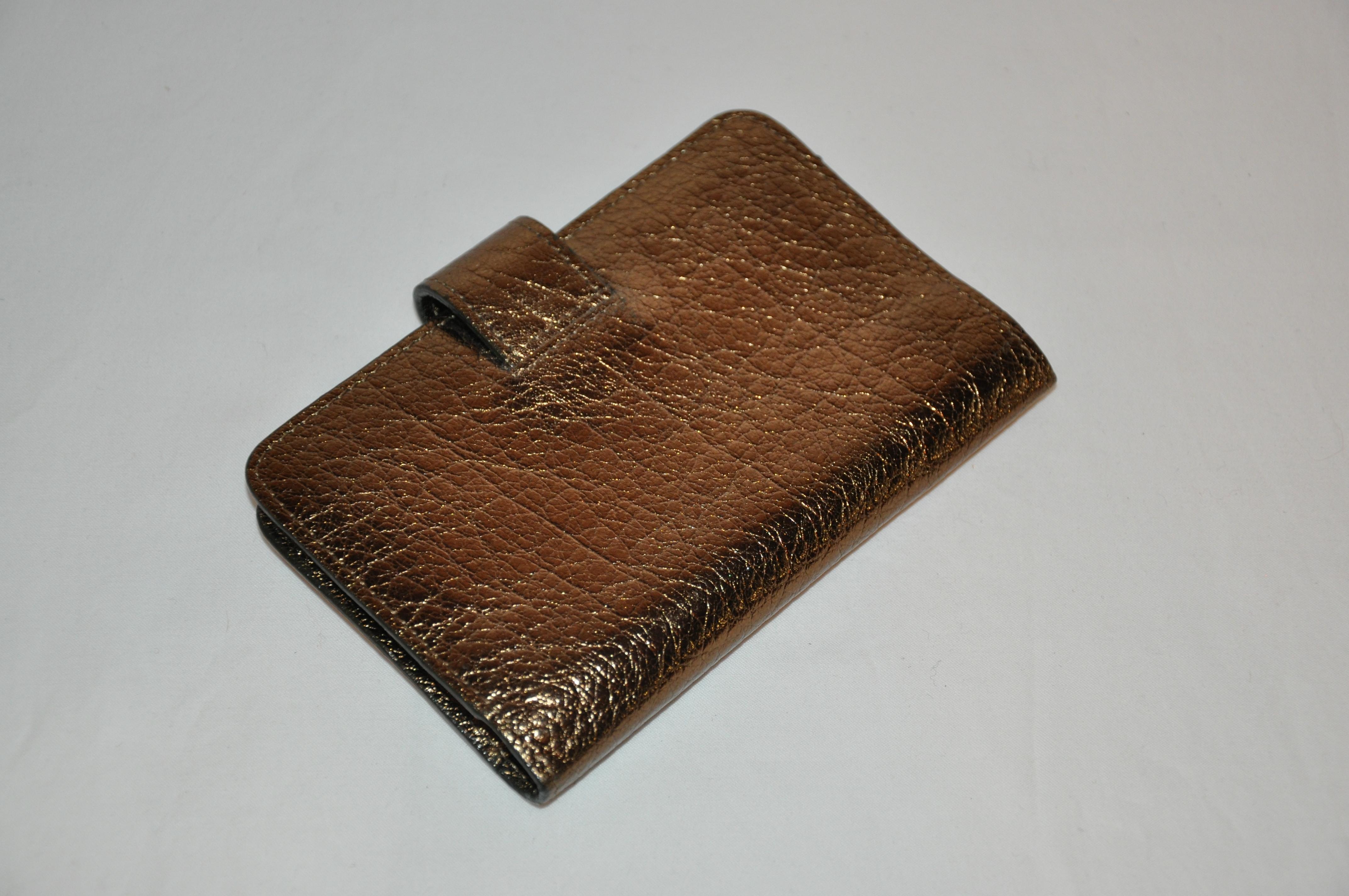 Women's or Men's Carlo Falchi Deep Metallic Gold Calfskin Wallet and Notebook Holder