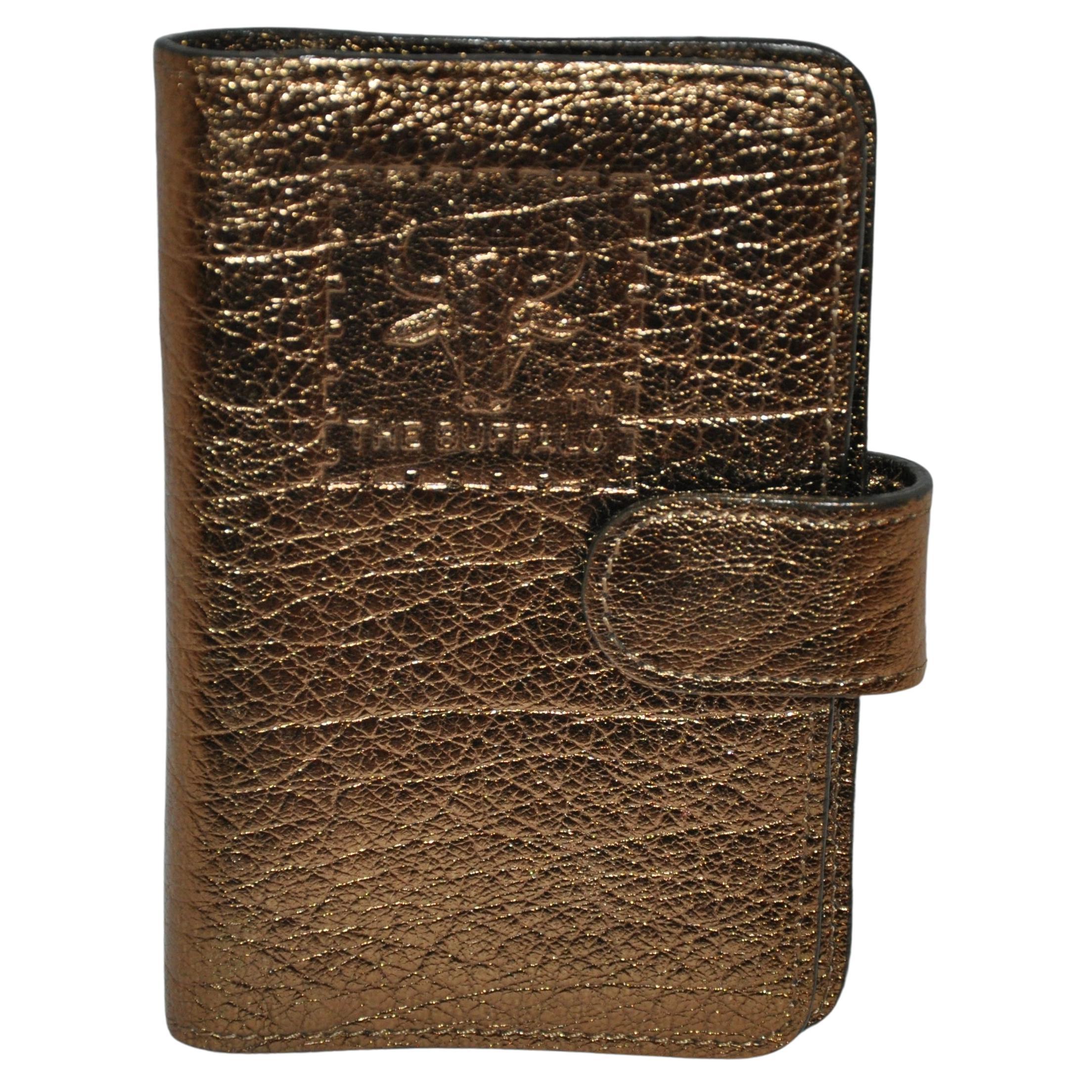 Carlo Falchi Deep Metallic Gold Calfskin Wallet and Notebook Holder
