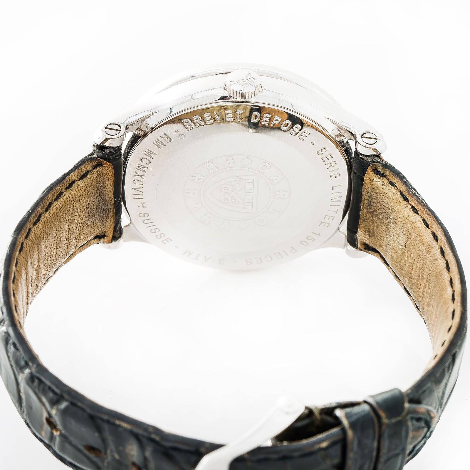 Carlo Ferrara Regolatore MCMXCVII Mens Automatic Watch White Dial Diamond Bezel In Excellent Condition For Sale In Miami, FL