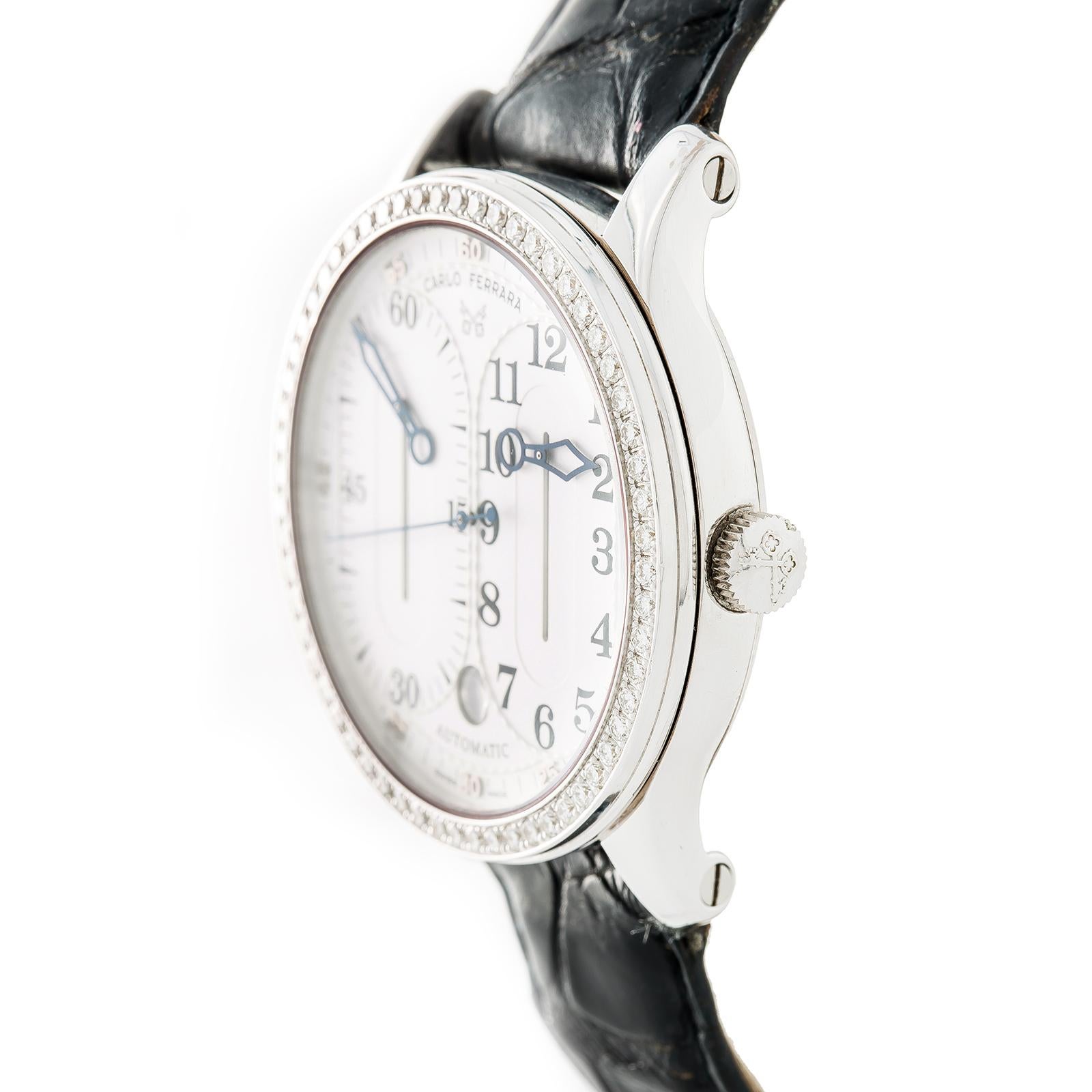 Carlo Ferrara Regolatore MCMXCVII Mens Automatic Watch White Dial Diamond Bezel For Sale 1