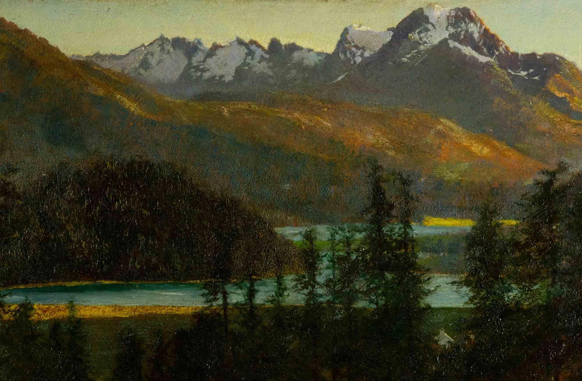 View of Saint Moritz - Oil Paint by Carlo Ferrari - 1907 For Sale 1