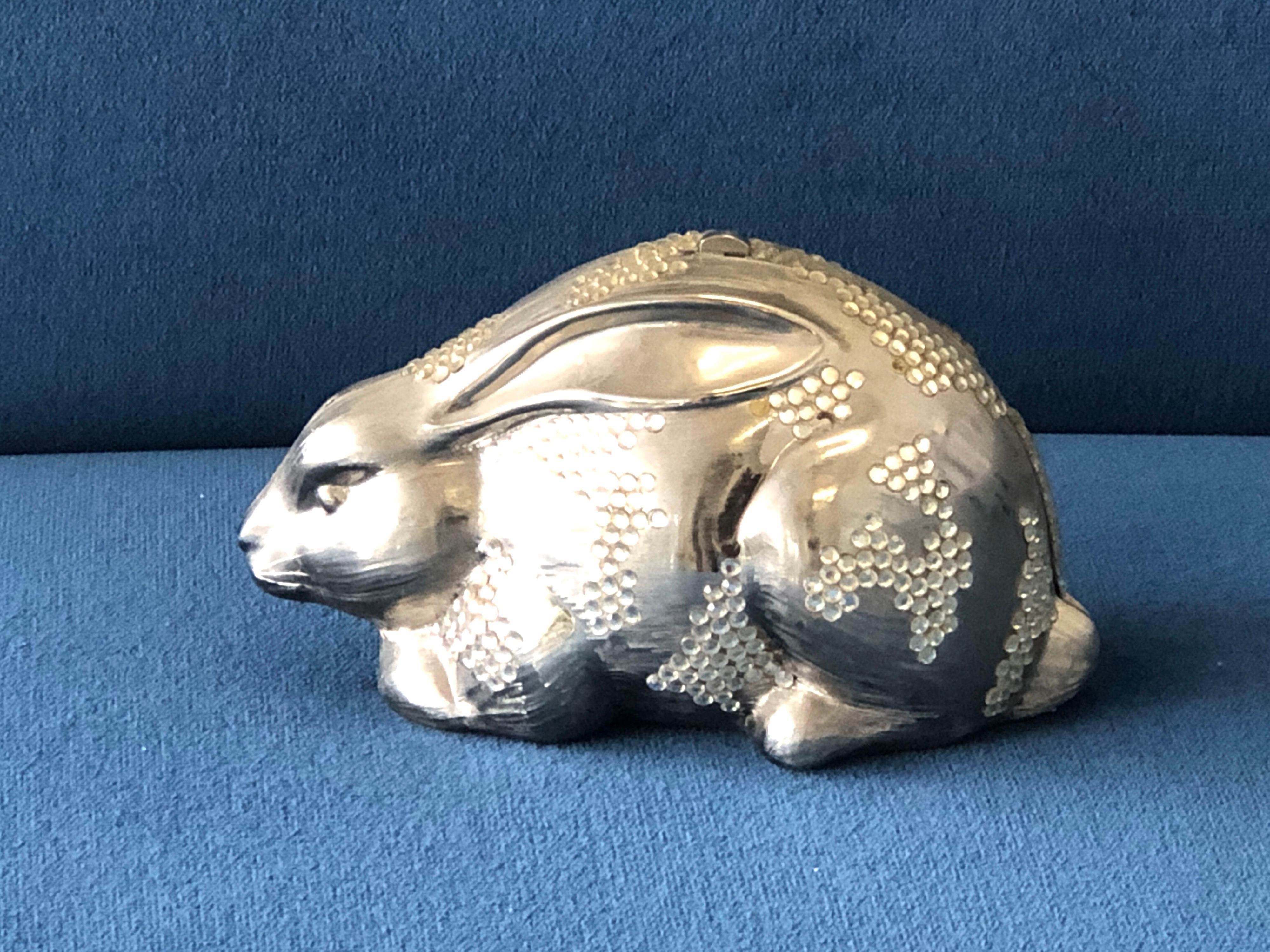 Carlo Fiori Metal and Rhinestone Hare Clutch Bag Purse For Sale 5