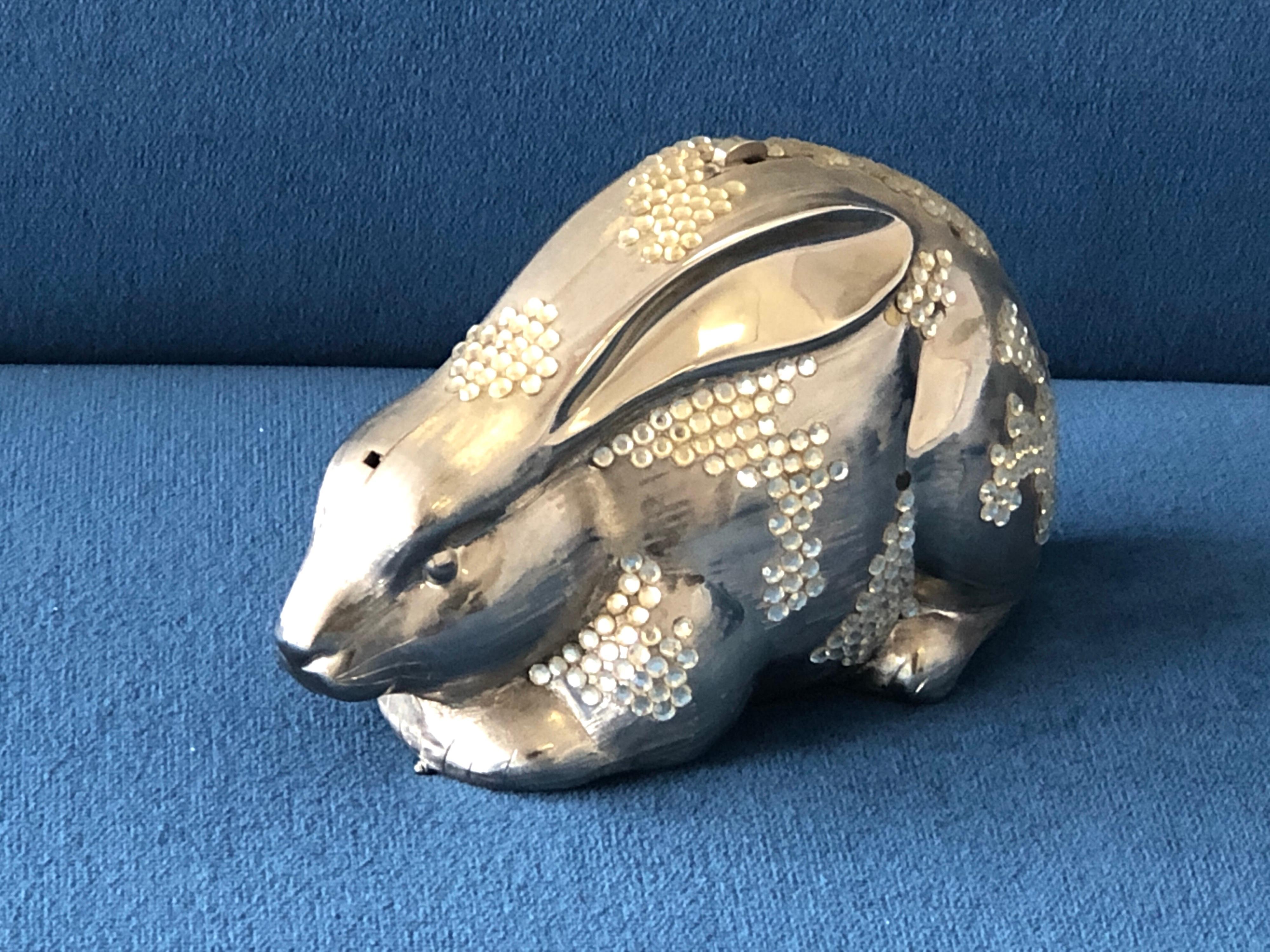 Carlo Fiori Metal and Rhinestone Hare Clutch Bag Purse For Sale 6