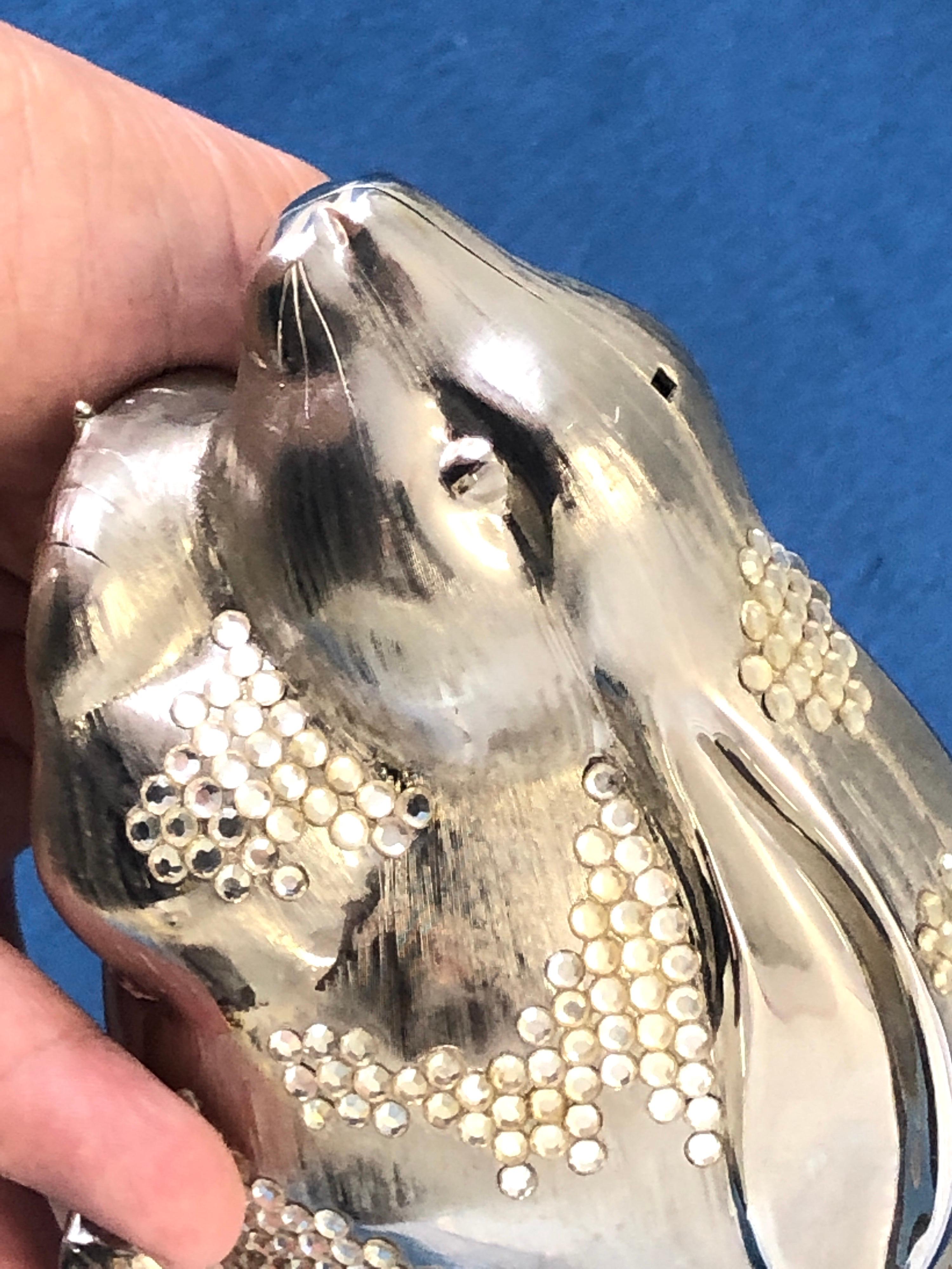 Carlo Fiori Metal and Rhinestone Hare Clutch Bag Purse For Sale 8