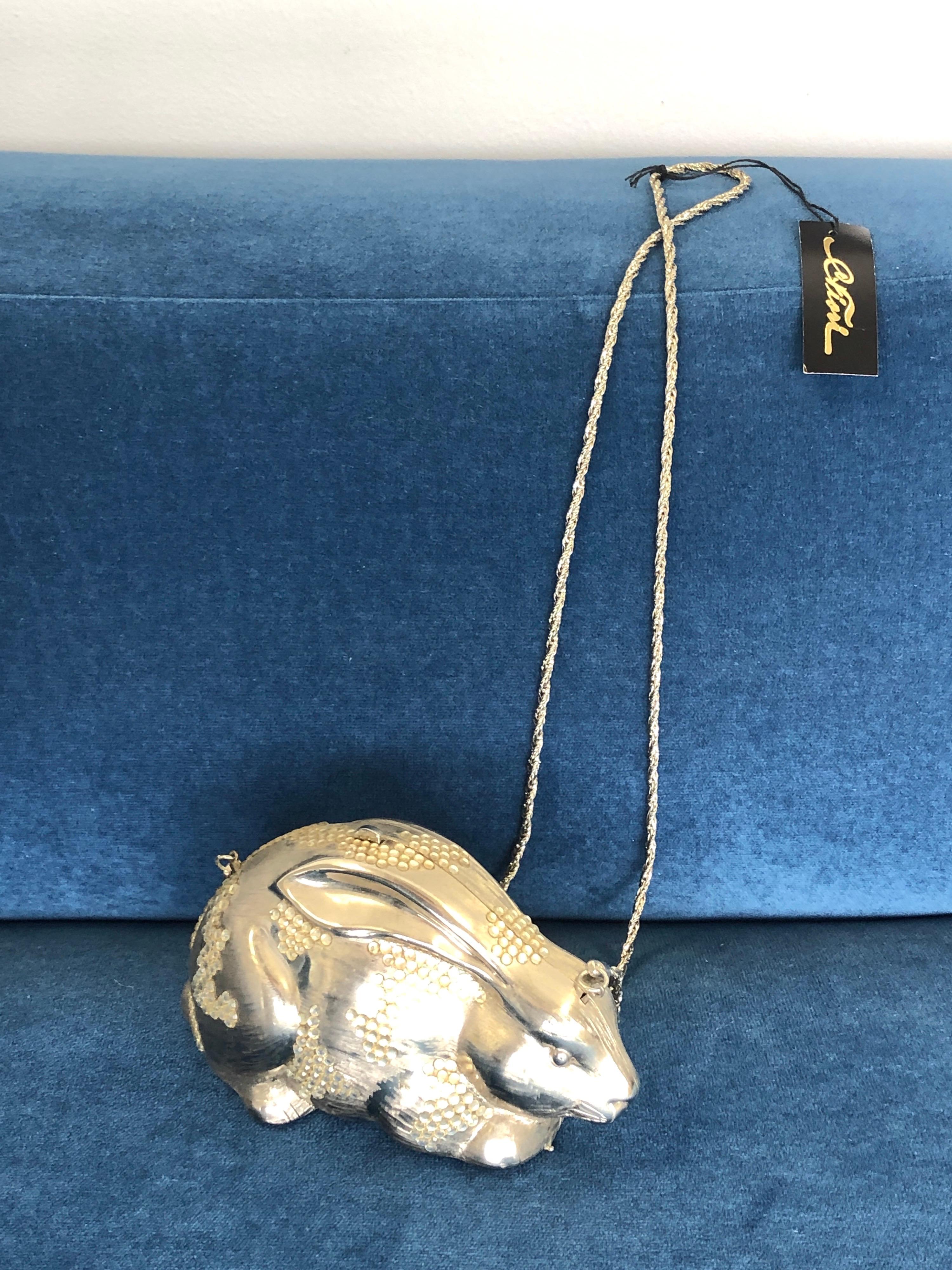 Carlo Fiori Metal and Rhinestone Hare Clutch Bag Purse For Sale 1