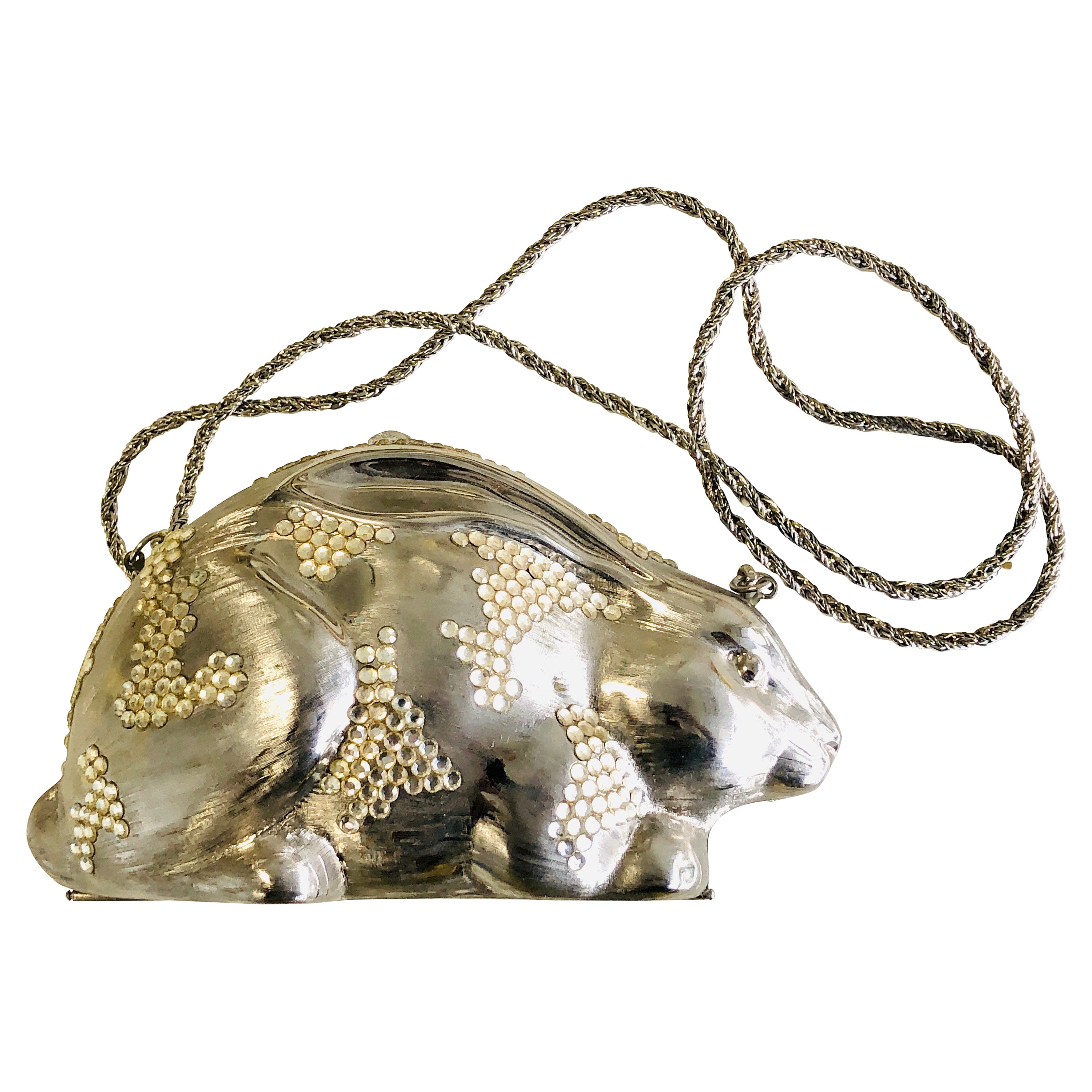 Carlo Fiori Metal and Rhinestone Hare Clutch Bag Purse